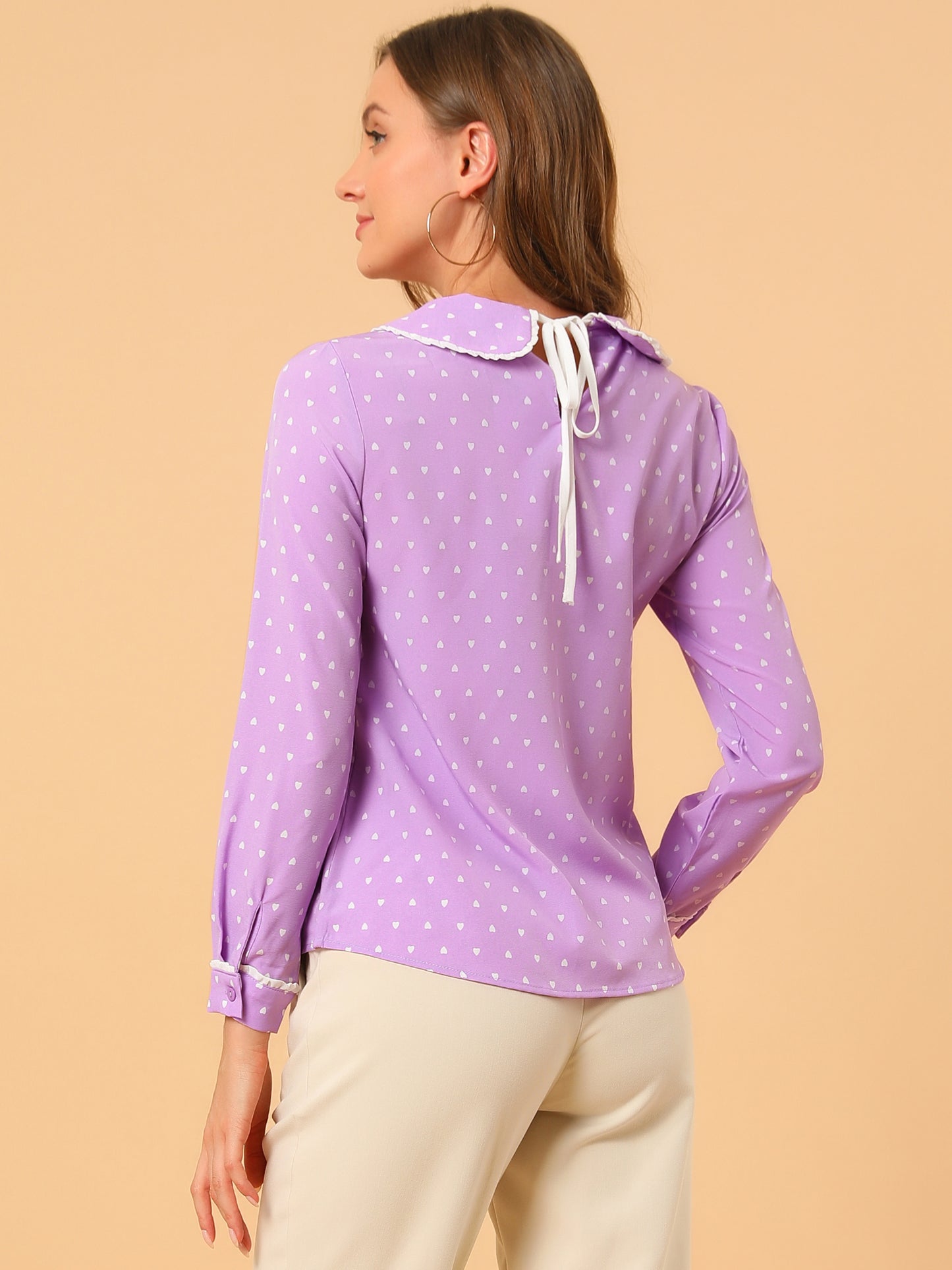 Women's Peter Pan Collar Blouse Long Sleeve Sweet Cute Printed Top