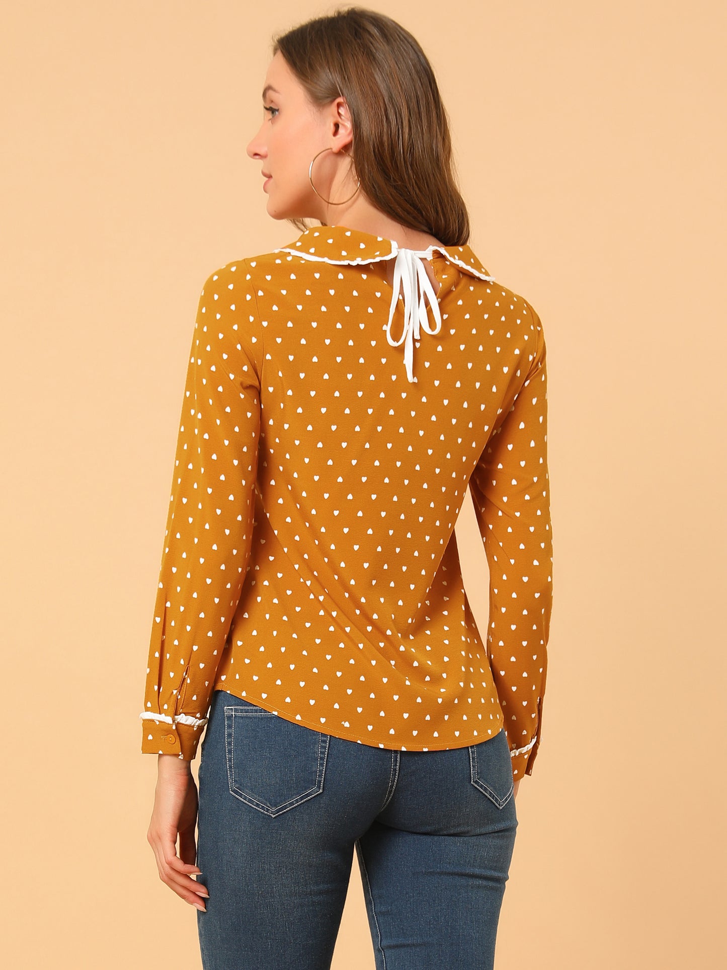 Women's Peter Pan Collar Blouse Long Sleeve Sweet Cute Printed Top