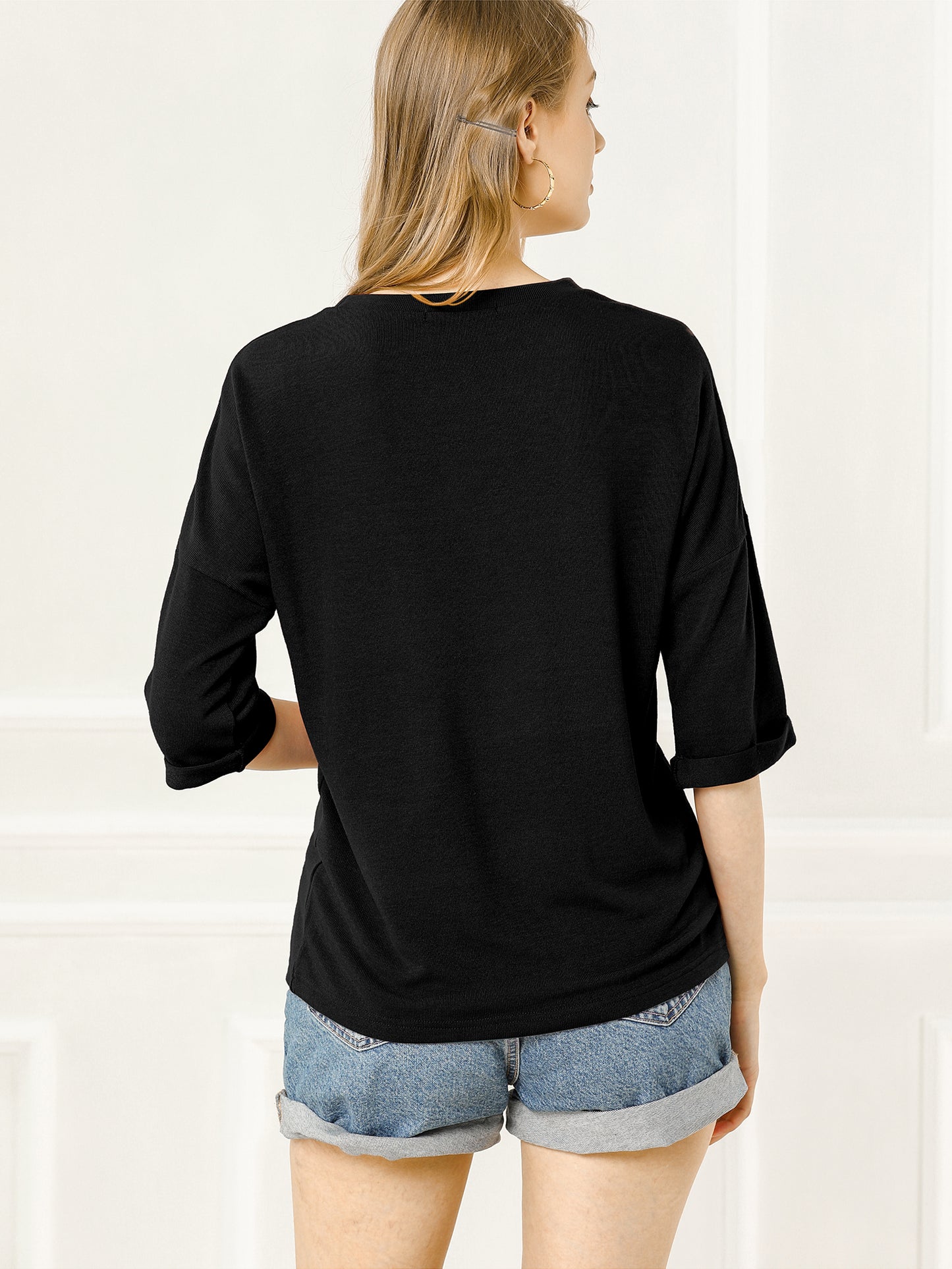 Women's Drop Shoulder 3/4 Sleeves Horse Print Loose Top