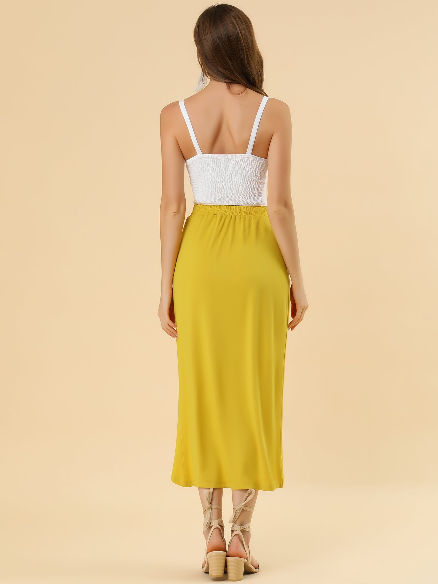Women's Ruched Split High Waist Summer Long Maxi Skirt