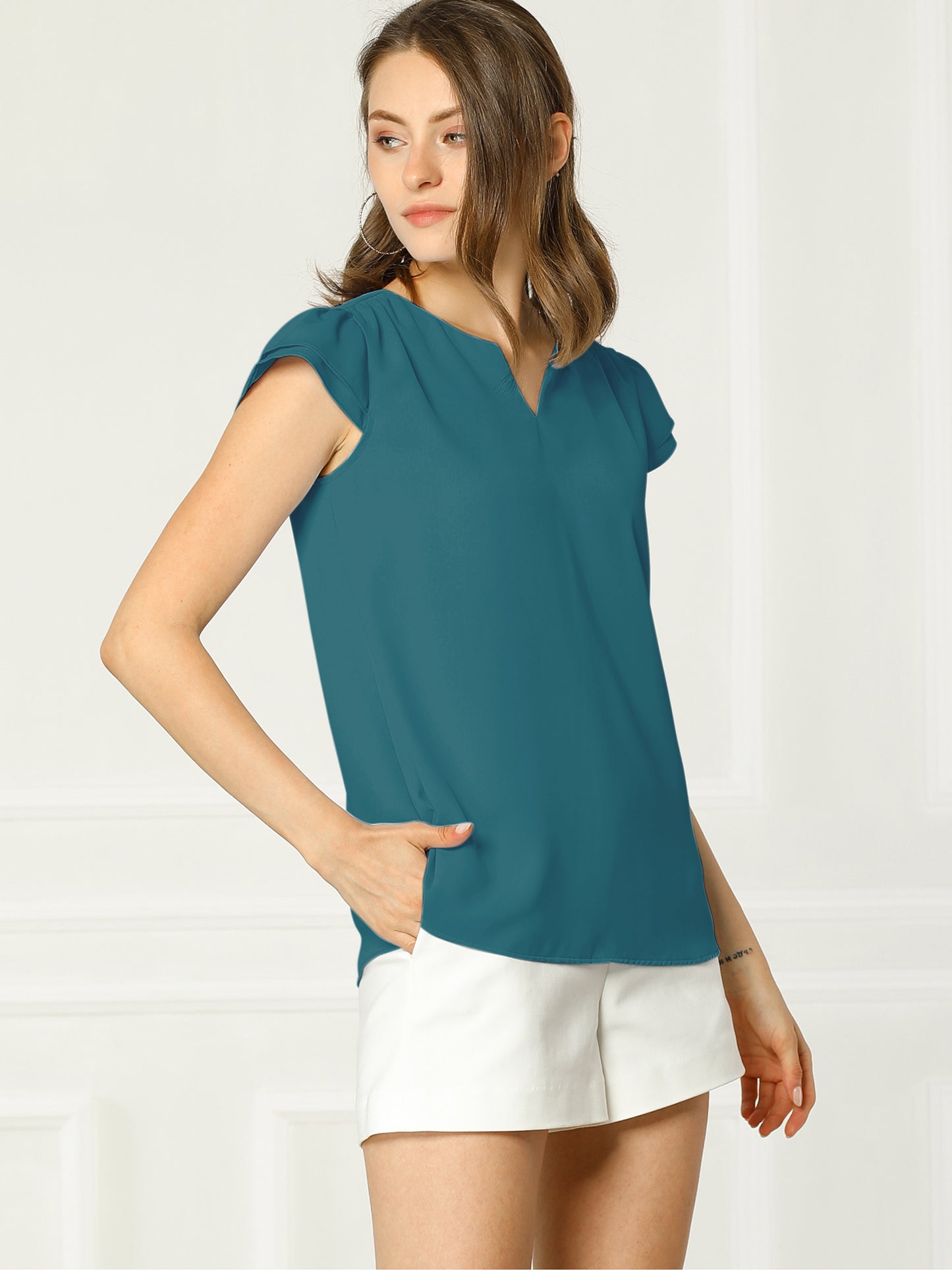 Women's Cap Sleeve Top Work Business Casual Plain Blouse