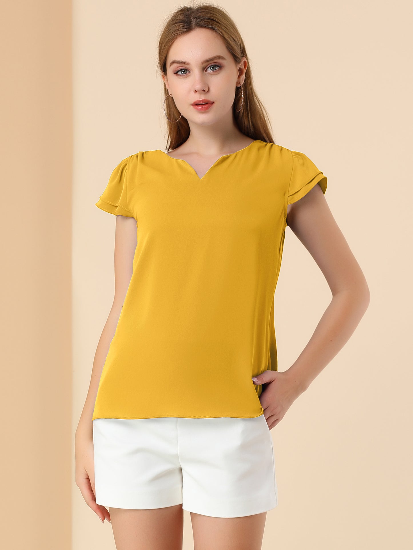 Women's Cap Sleeve Top Work Business Casual Plain Blouse