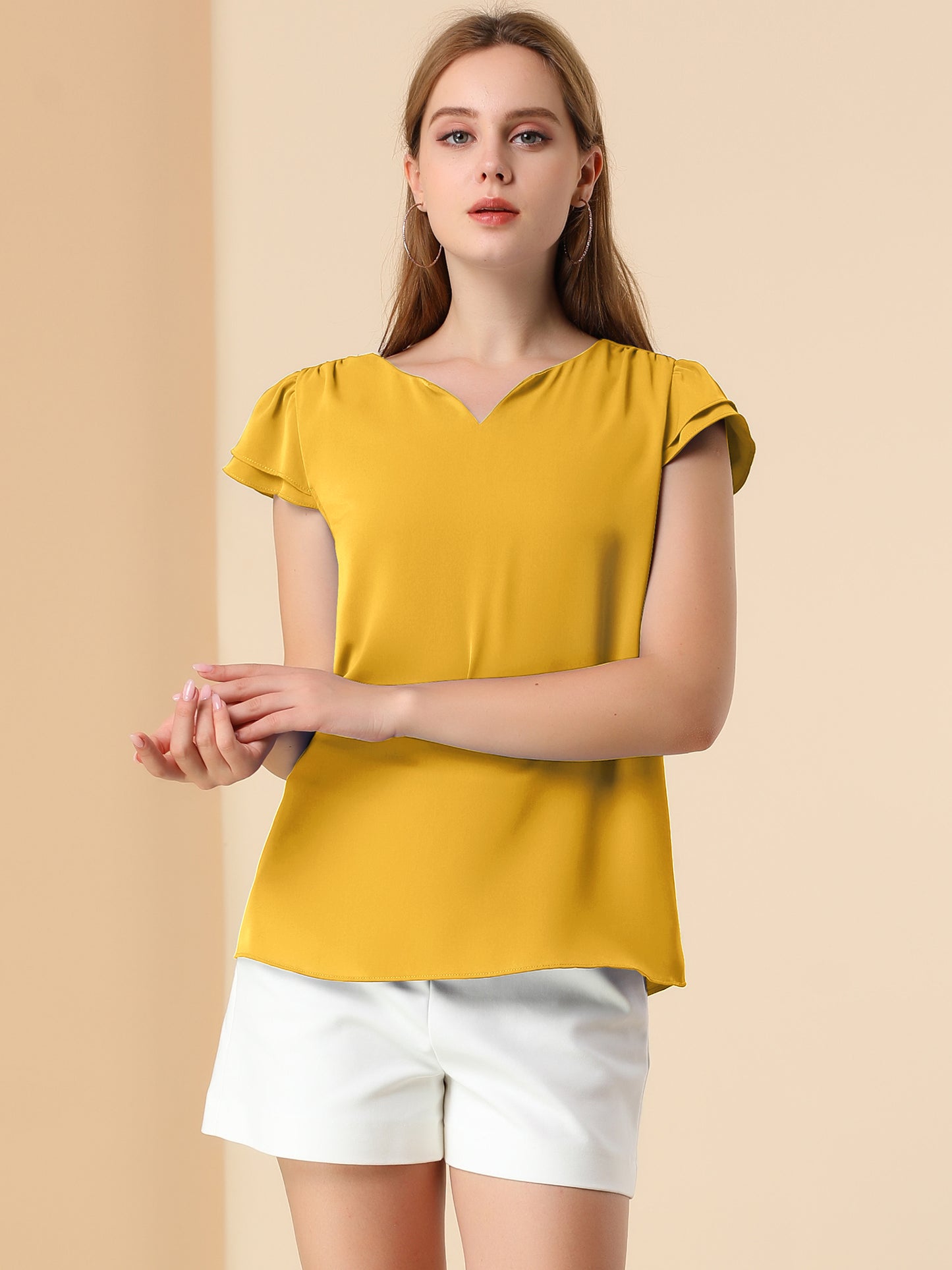 Women's Cap Sleeve Top Work Business Casual Plain Blouse