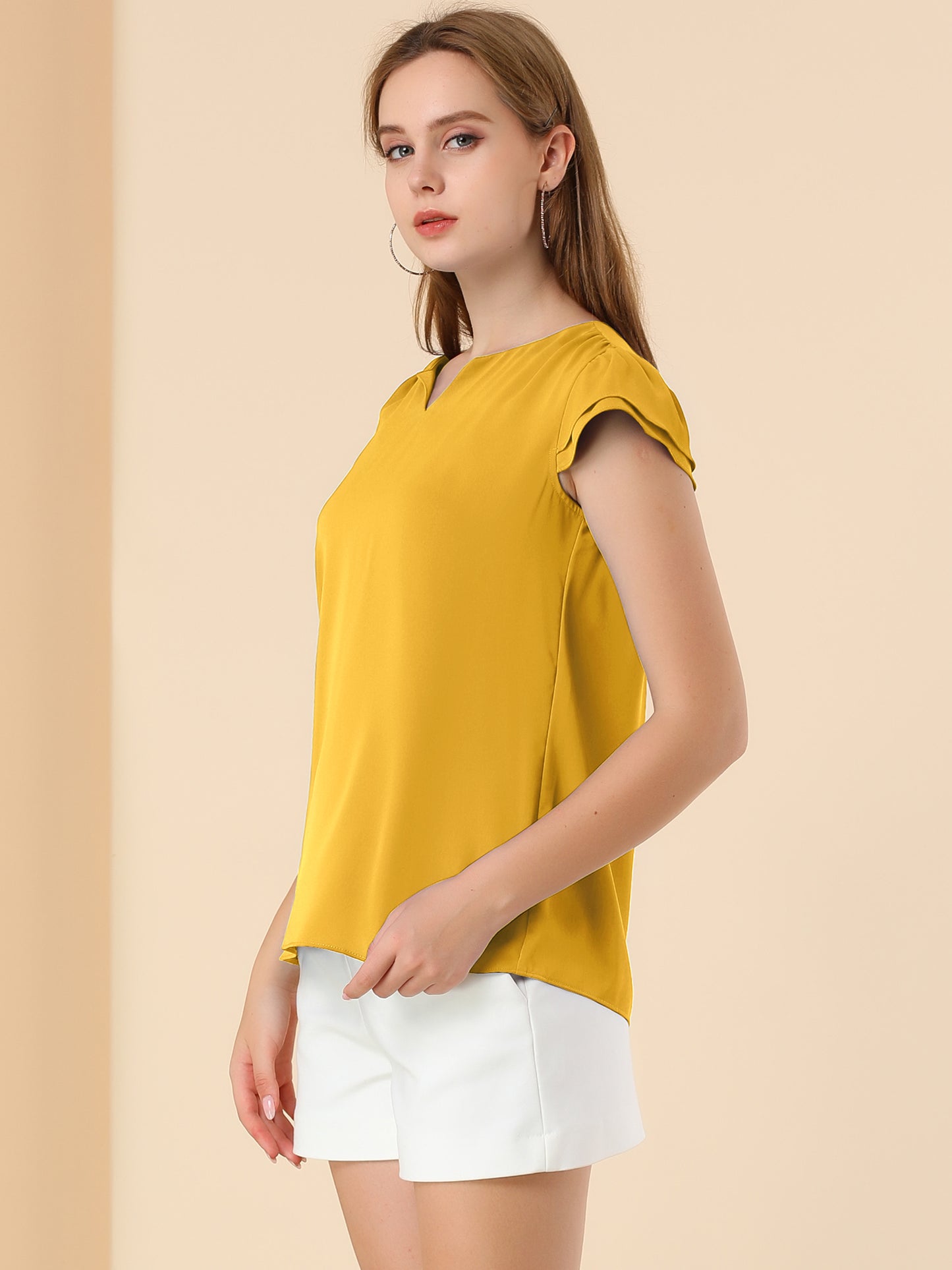 Women's Cap Sleeve Top Work Business Casual Plain Blouse