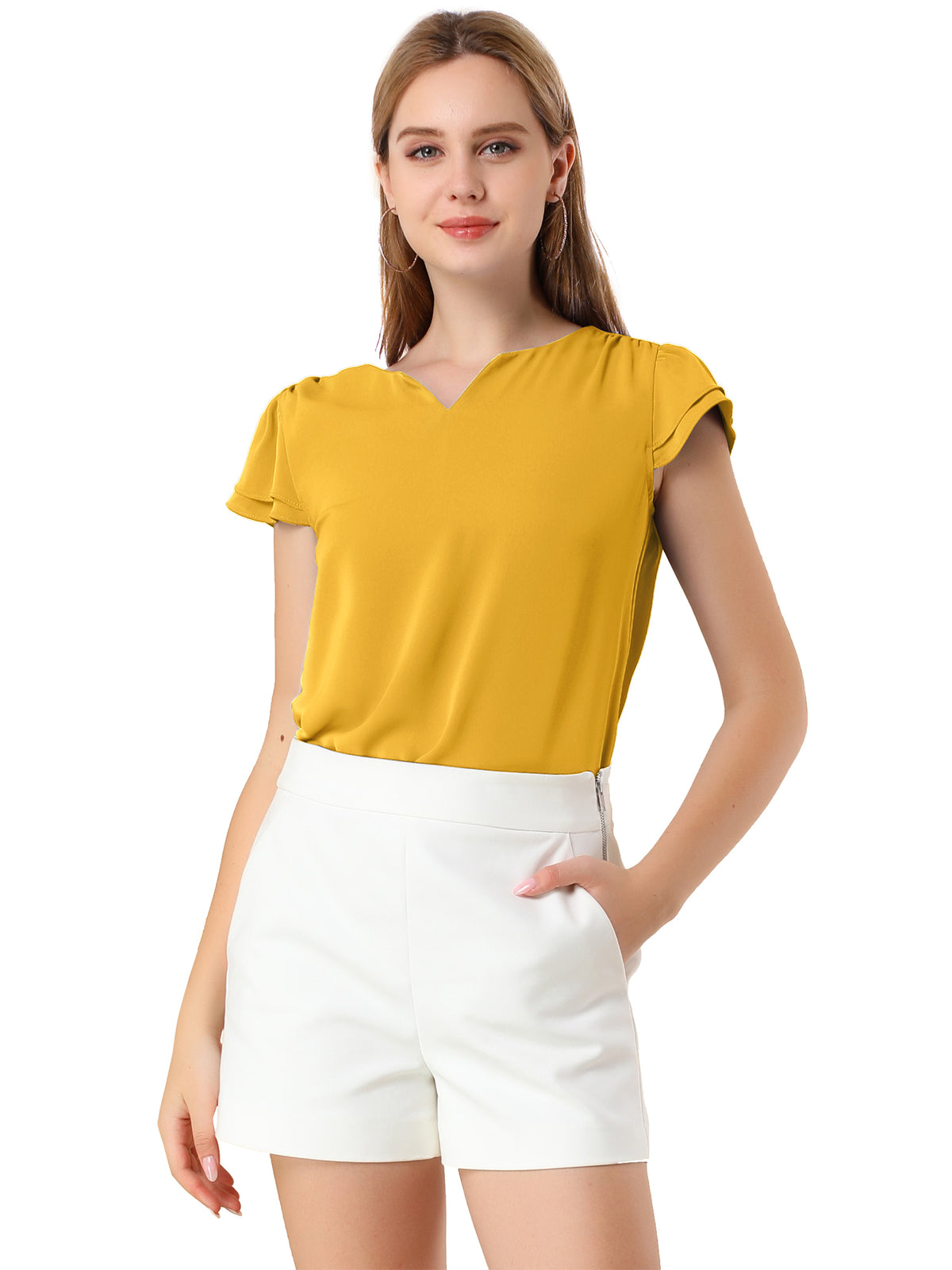 Women's Cap Sleeve Top Work Business Casual Plain Blouse