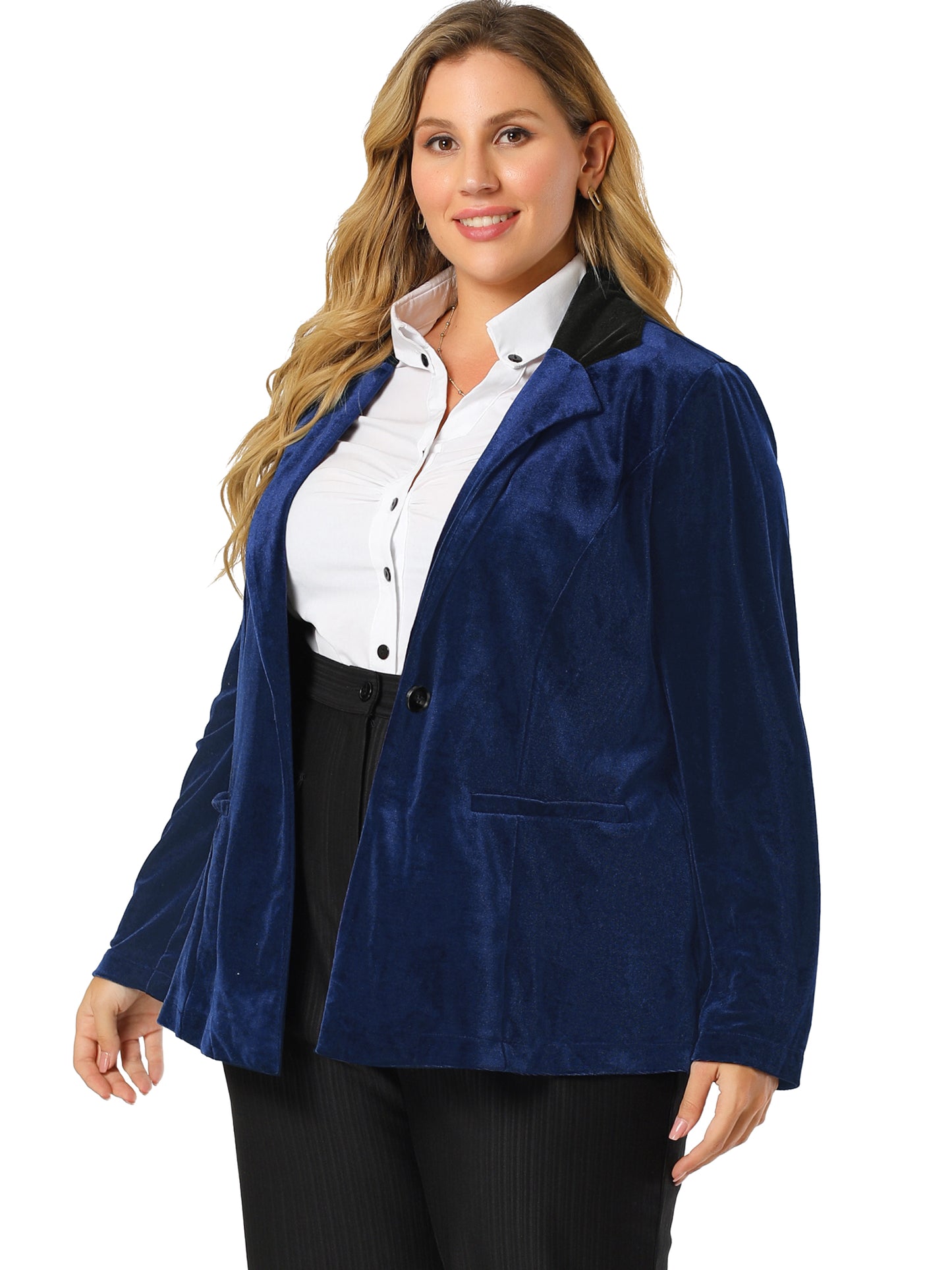 Women Plus Size Velvet Blazers Jackets Casual Lapel Suit Office Work Blazer