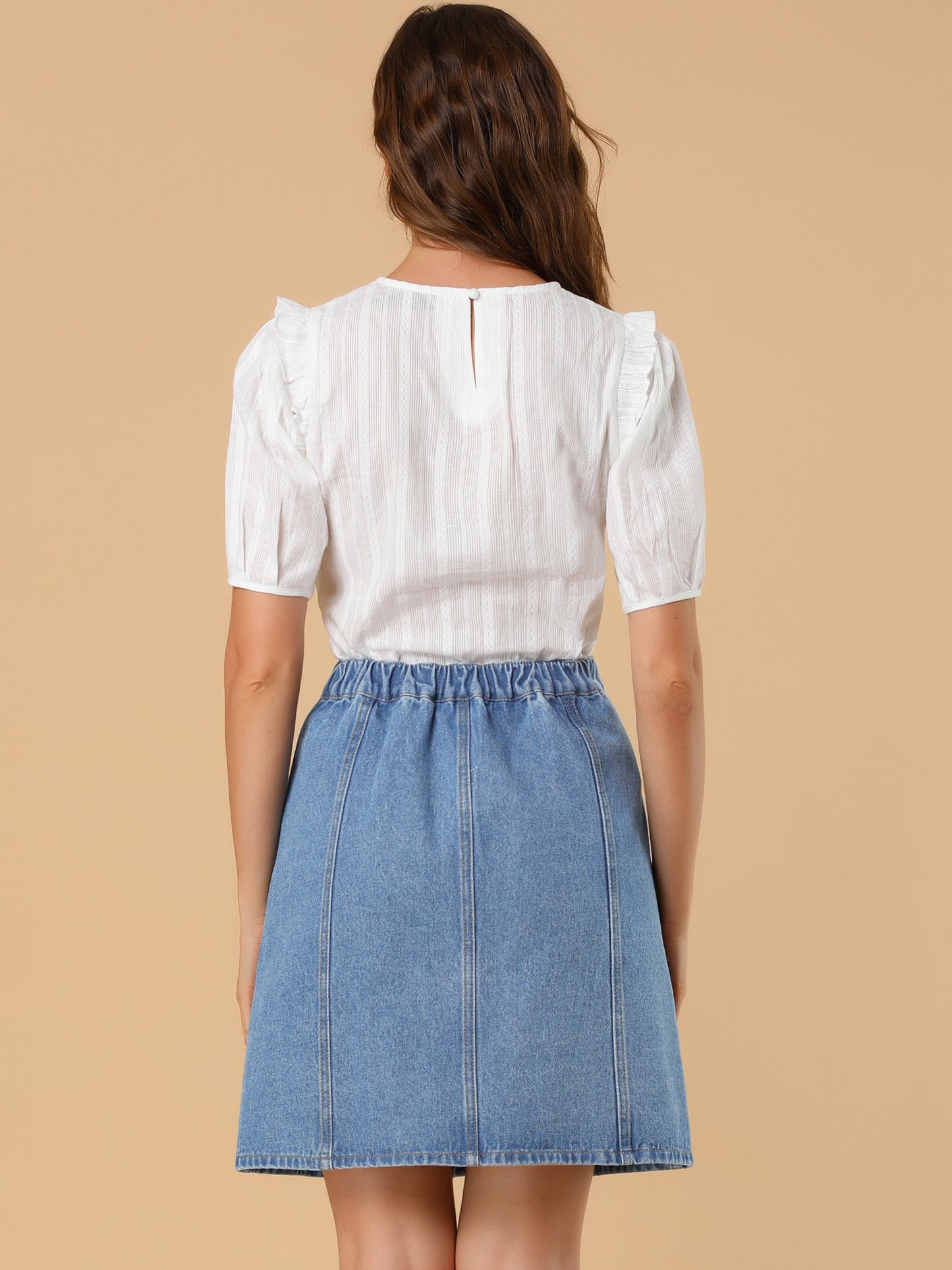 Women's Denim Skirts Summer Casual A-Line Short Button Down Jean Skirt (Available in Plus Size)
