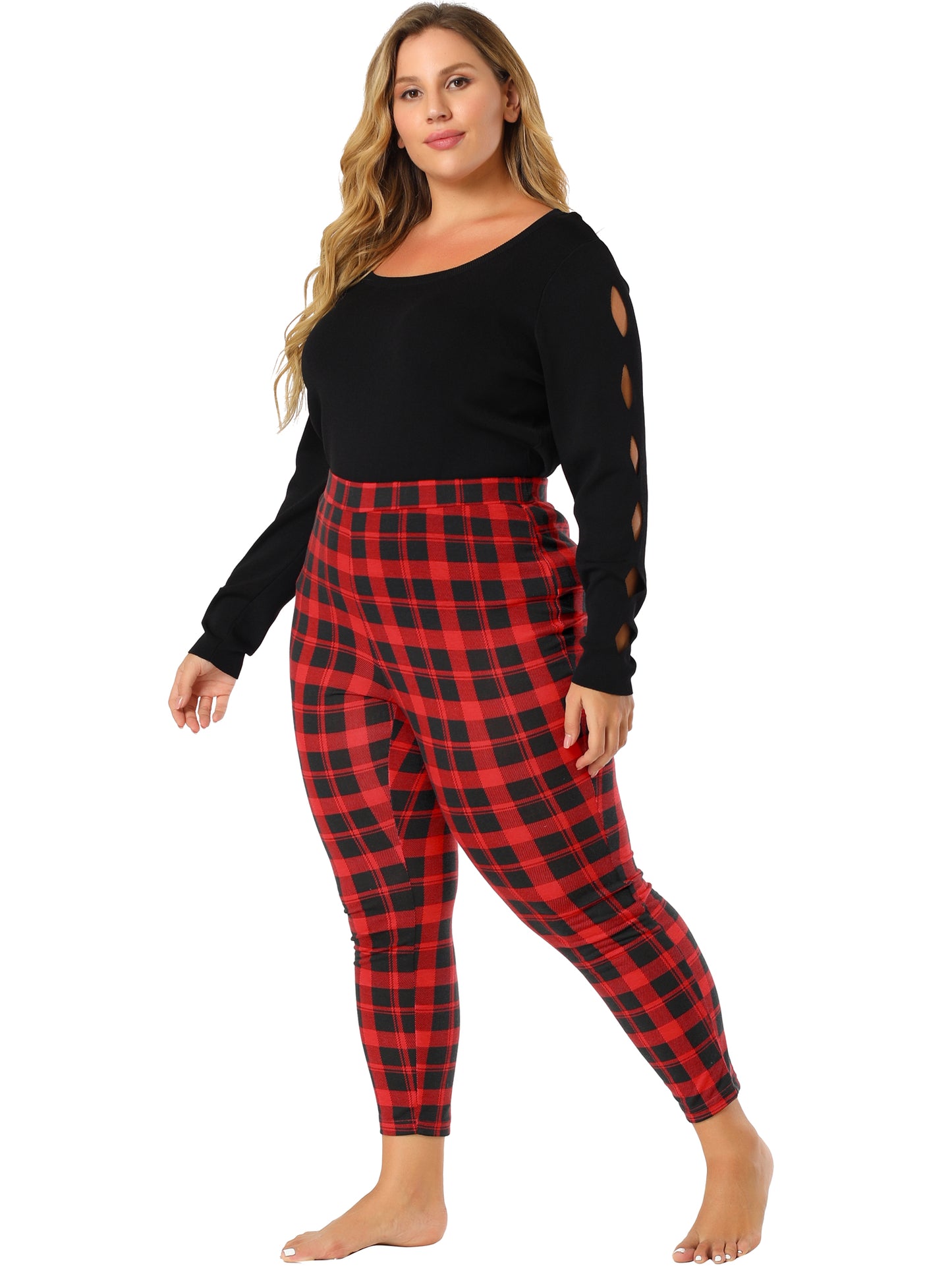 Women Plus Size Check Leggings Stretch Festive Glen Plaid Skinny Pant Legging Christmas