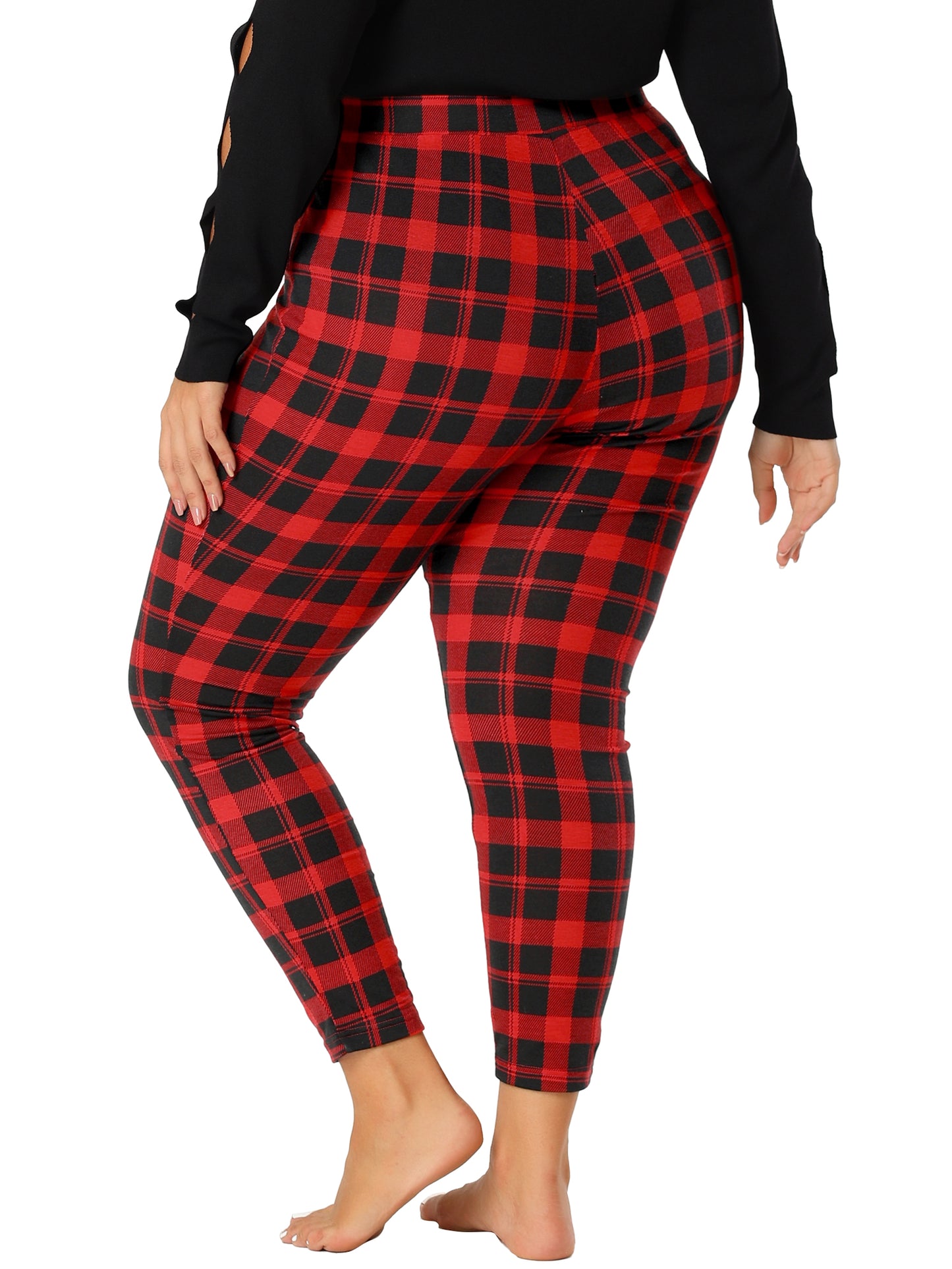 Women Plus Size Check Leggings Stretch Festive Glen Plaid Skinny Pant Legging Christmas