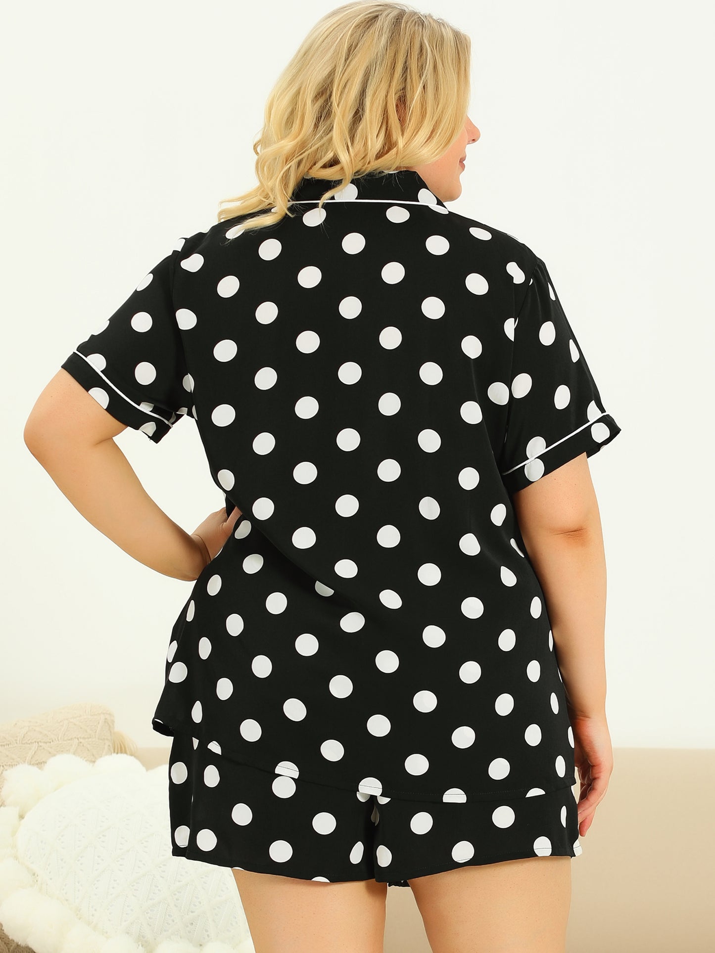 Women's Plus Size Pajama Set Short Sleeve Bottom Polka Dots Shirt Sleepwear Loungewear