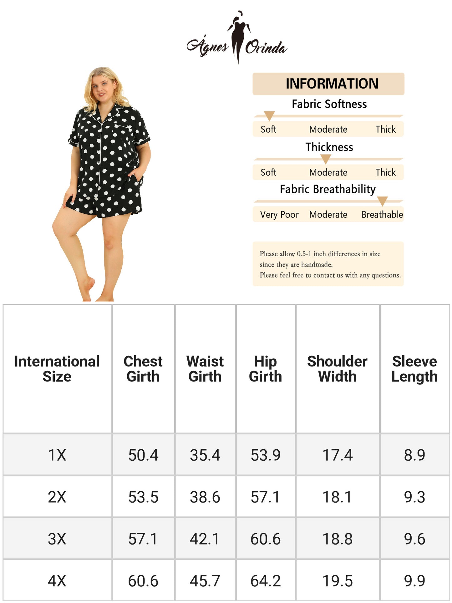 Conjunto de pijama de talla grande para mujer, con parte inferior de manga corta y camisa de lunares, ropa de dormir para estar en casa