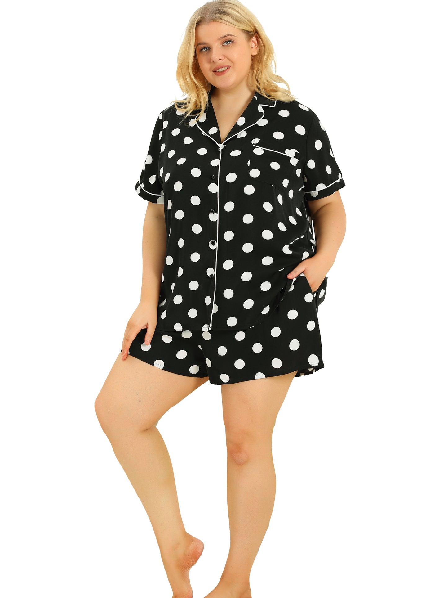 Women's Plus Size Pajama Set Short Sleeve Bottom Polka Dots Shirt Sleepwear Loungewear