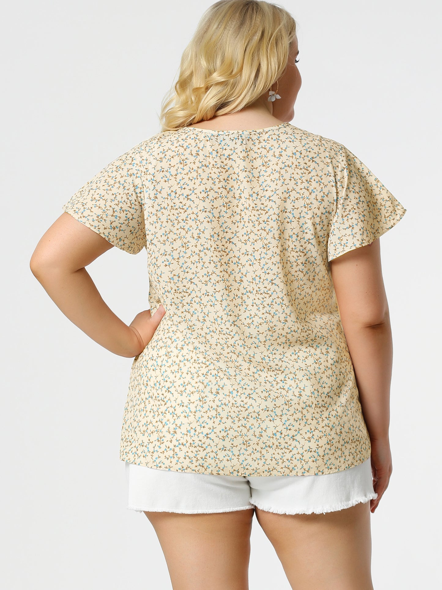 Women's Plus Size Blouses Summer Ruffle Short Sleeve Shirts Keyhole Chiffon Top