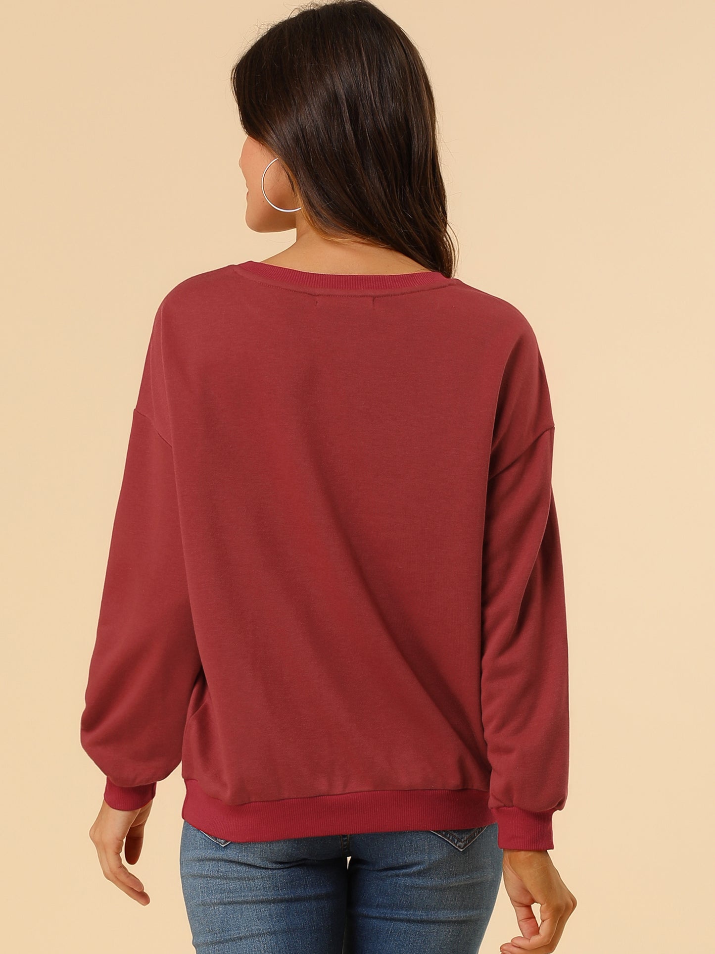 Women's Sequin Shiny Star Crew Neck Long Sleeve Sweatshirt Top