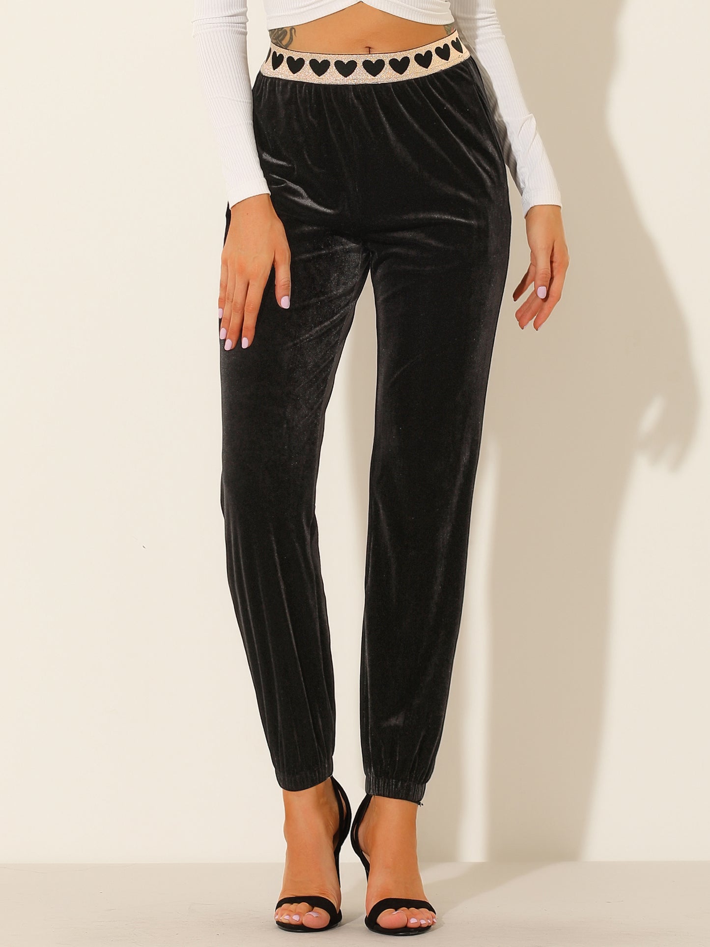 Women's Casual Elastic Waist Athleisure Ankle Length Velvet Joggers Pants