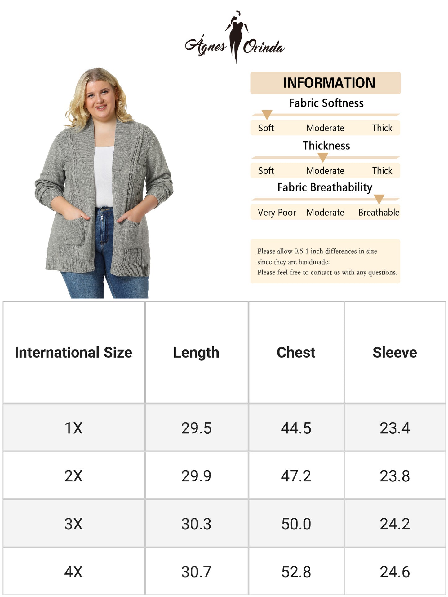 Women's Plus Size Classic Cardigan Sweaters Long Sleeve with Pockets Lightweight Cardigans