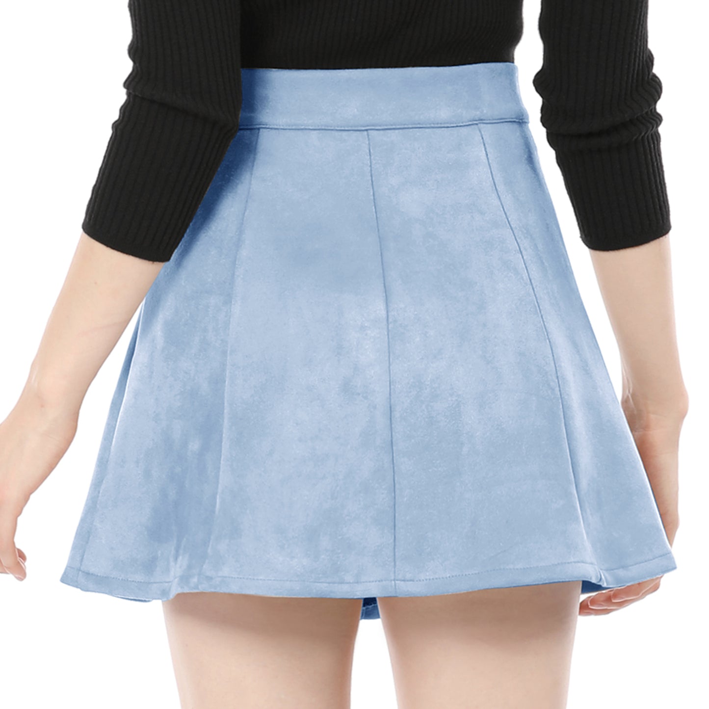 Women's Faux Suede Button A-Line High Waisted Flared Mini Short Skirt