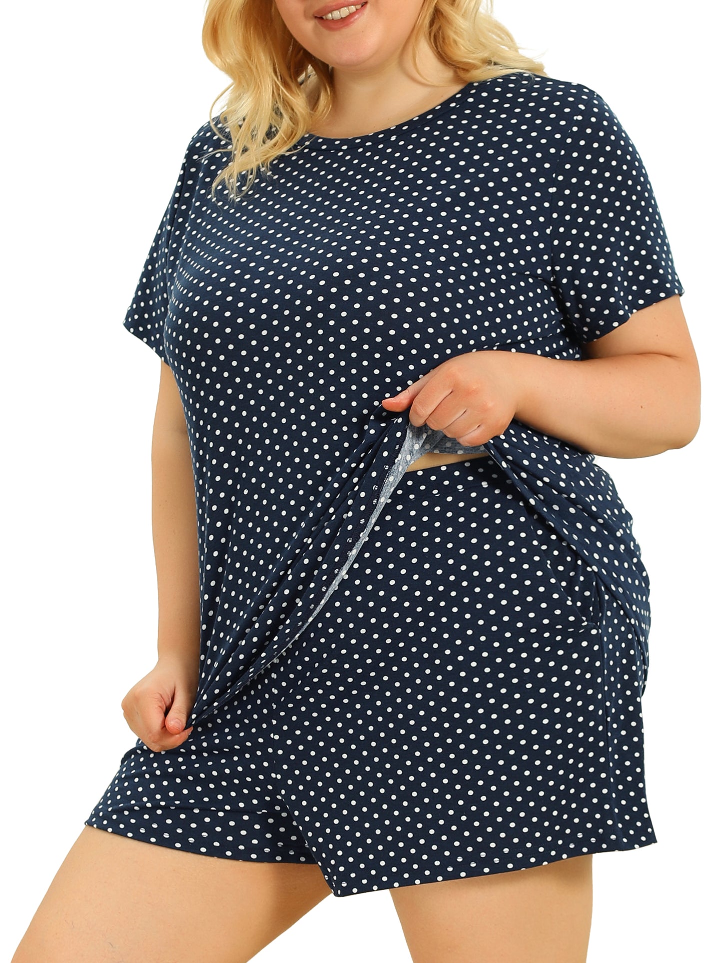 Women's Plus Size Sleepwear Pajamas Sets Short Sleeve Shirt and Shorts with Pockets