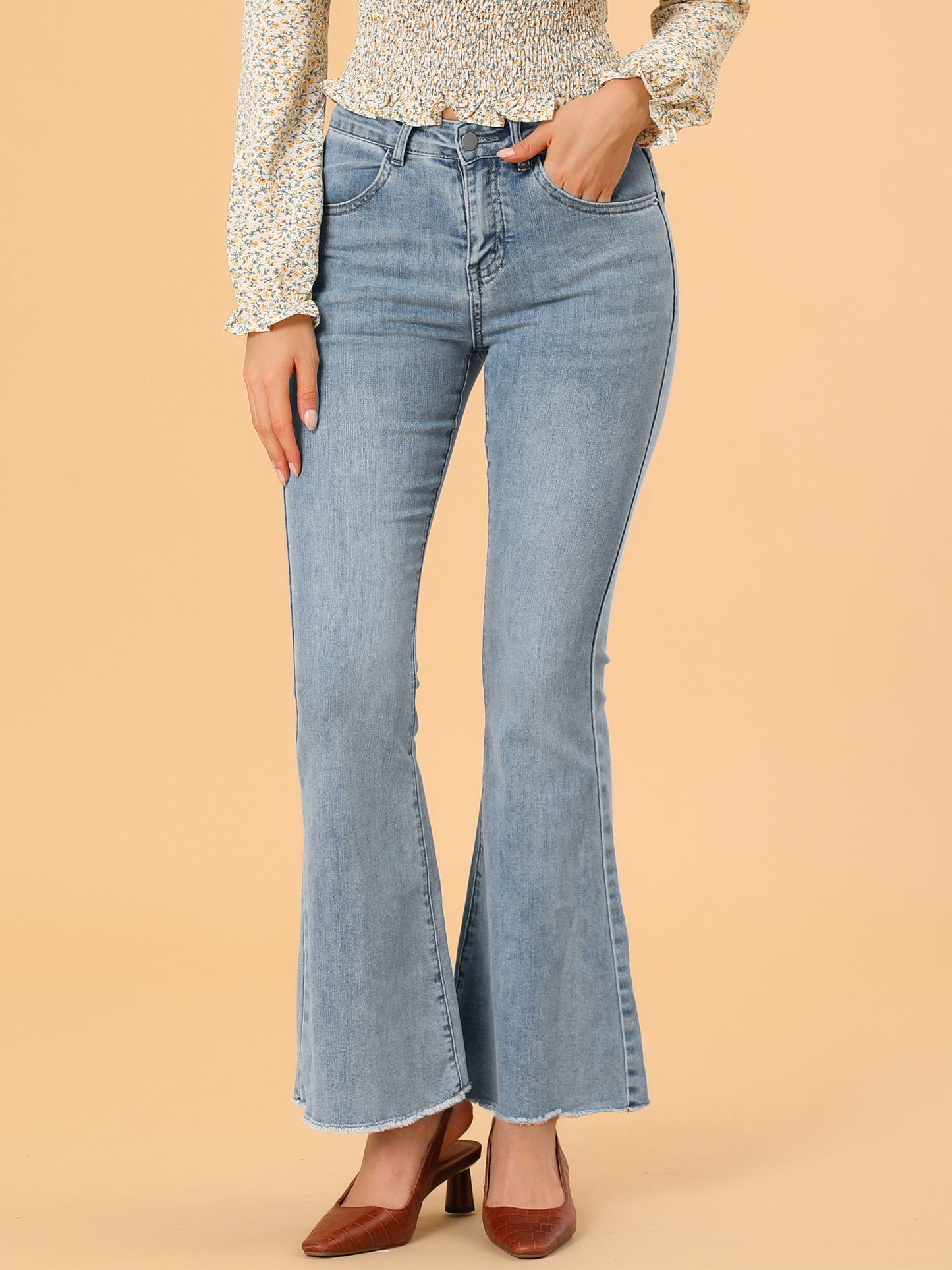 Women's High Waist Slash Pocket Wide Leg Denim Jeans