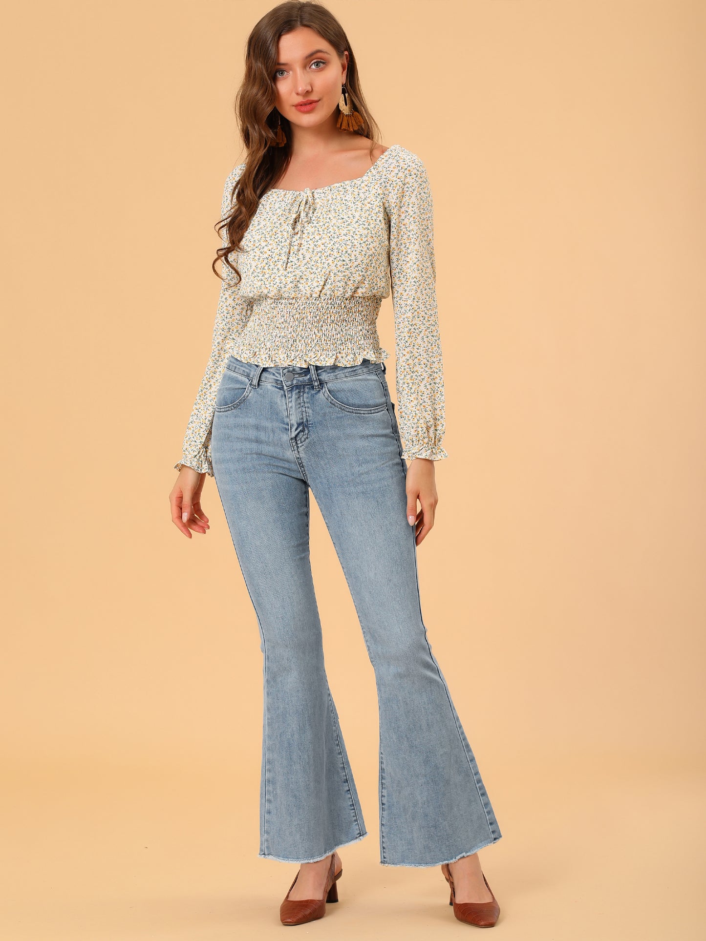 Women's High Waist Slash Pocket Wide Leg Denim Jeans