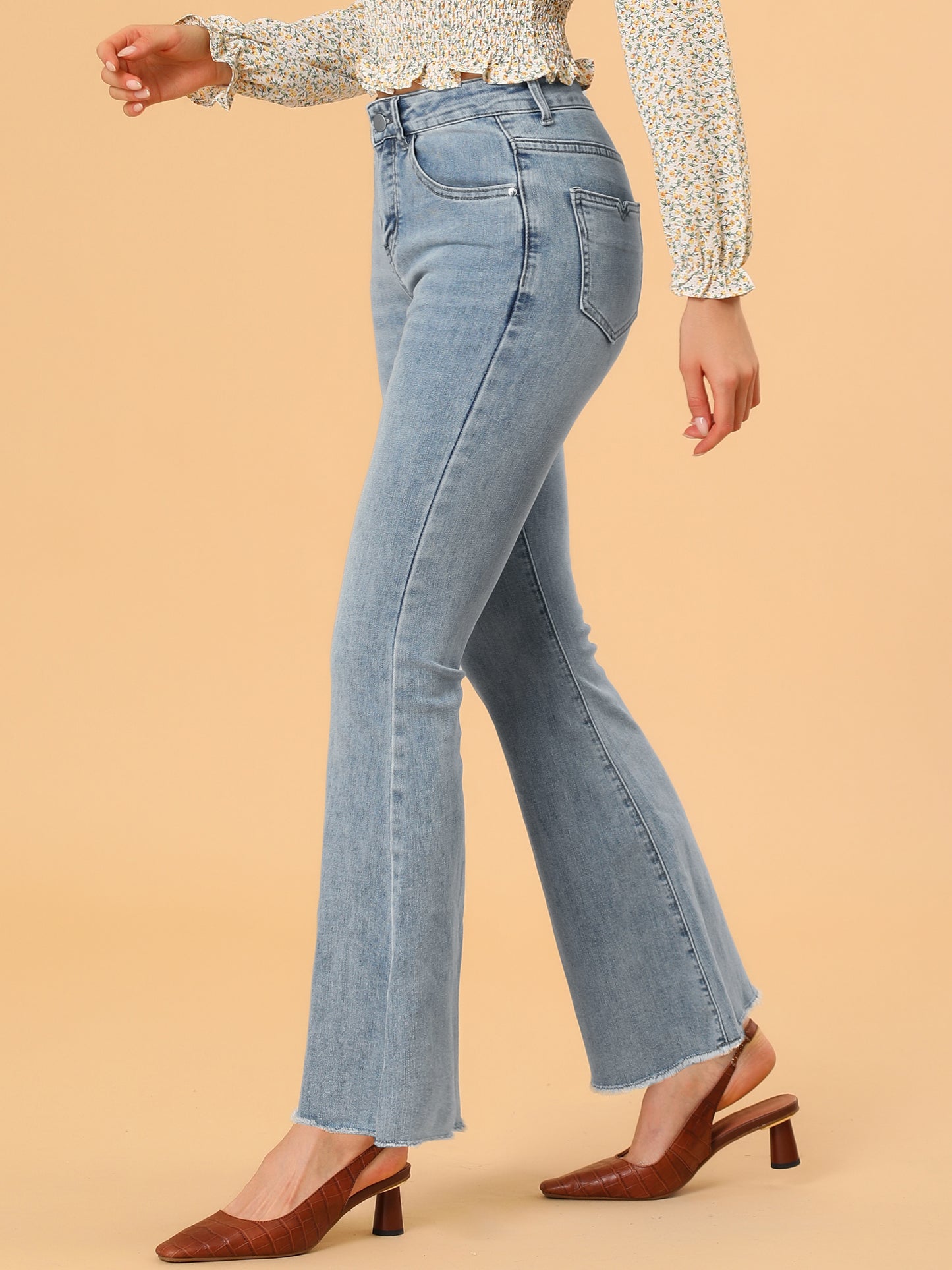 Women's High Waist Slash Pocket Wide Leg Denim Jeans