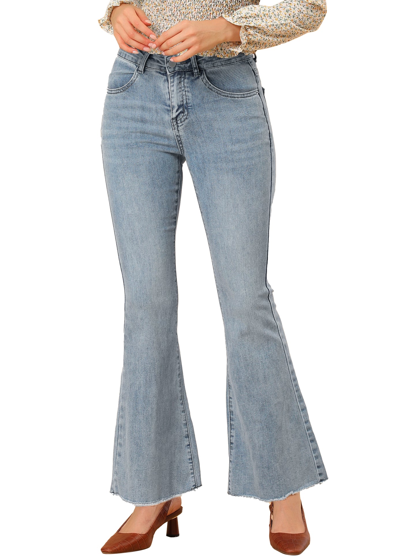 Women's High Waist Slash Pocket Wide Leg Denim Jeans
