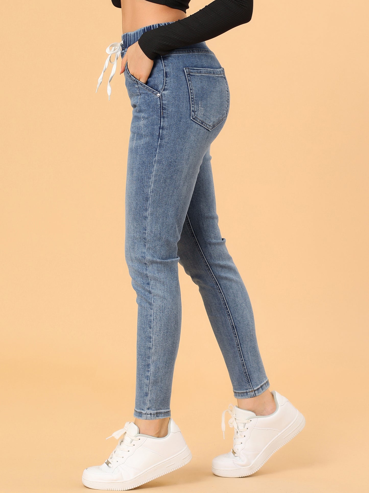 Women's Skinny Jeans High Waisted Drawstring Casual Stretch Denim Pants