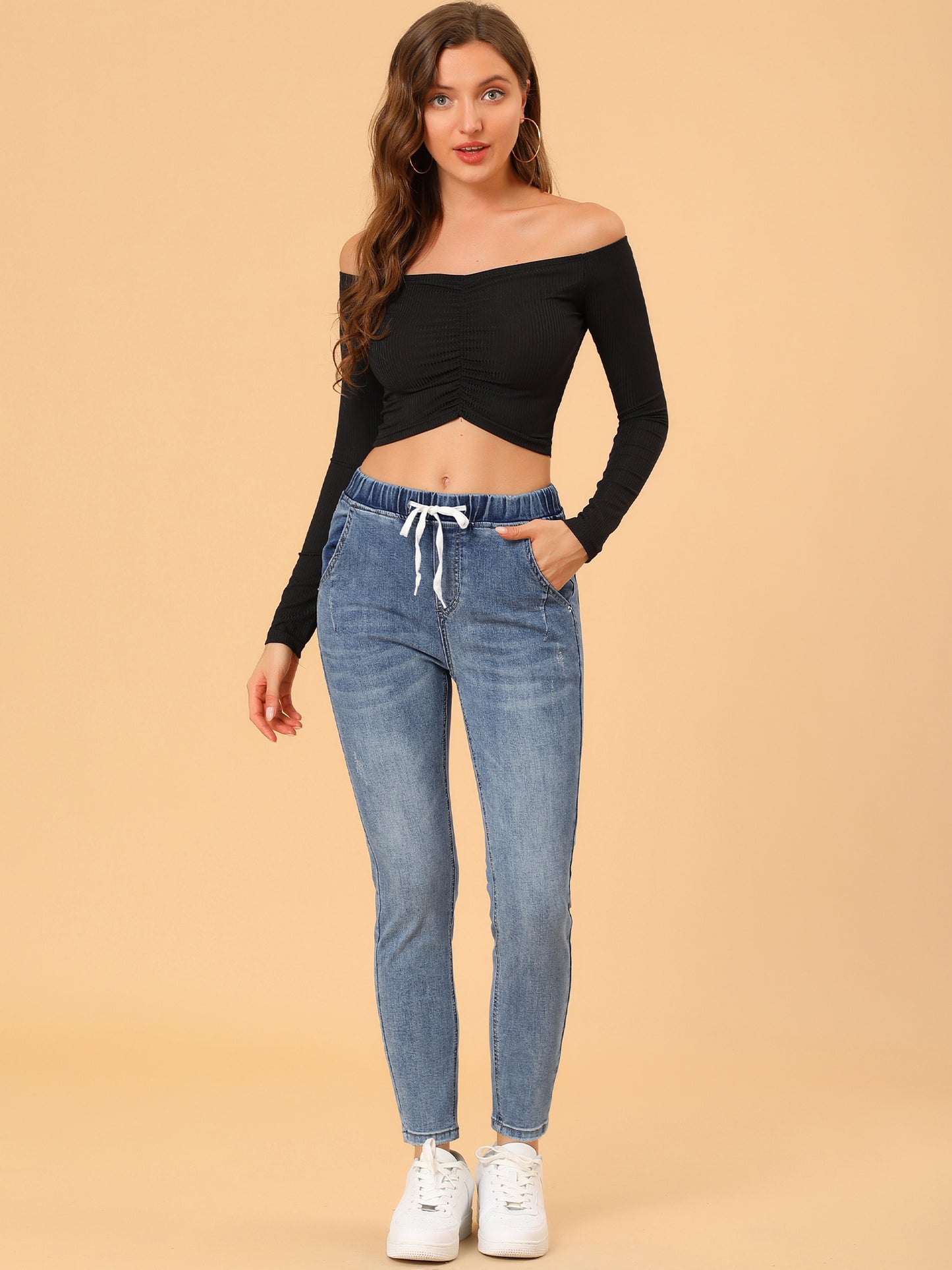 Women's Skinny Jeans High Waisted Drawstring Casual Stretch Denim Pants