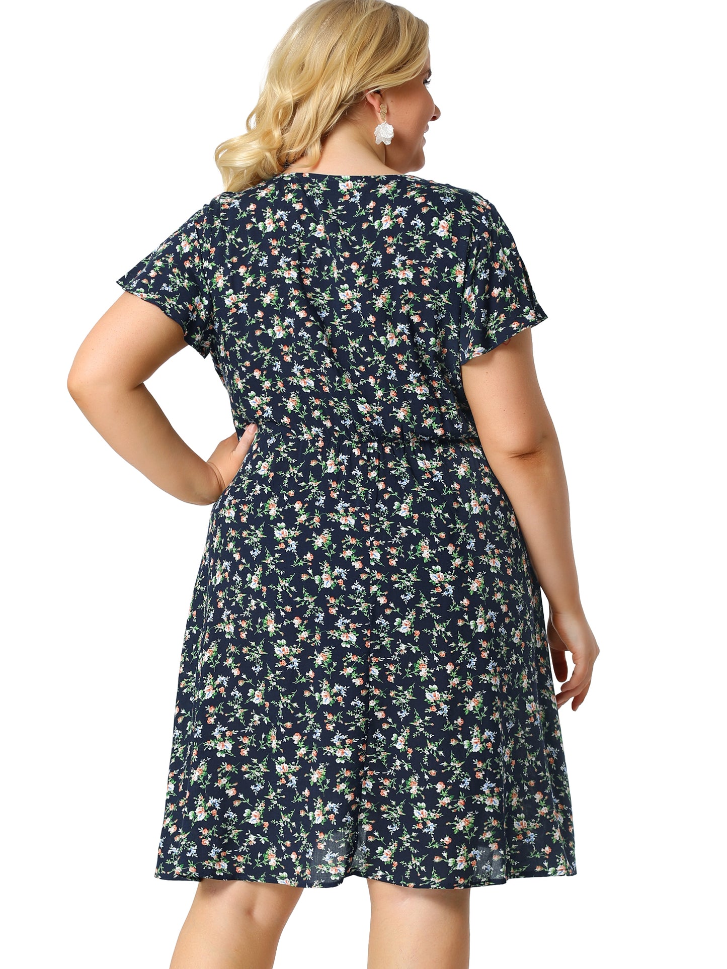 Women Plus Size Summer V Neck Flare Sleeve Sundress Peplum Midi Ruffle Dress