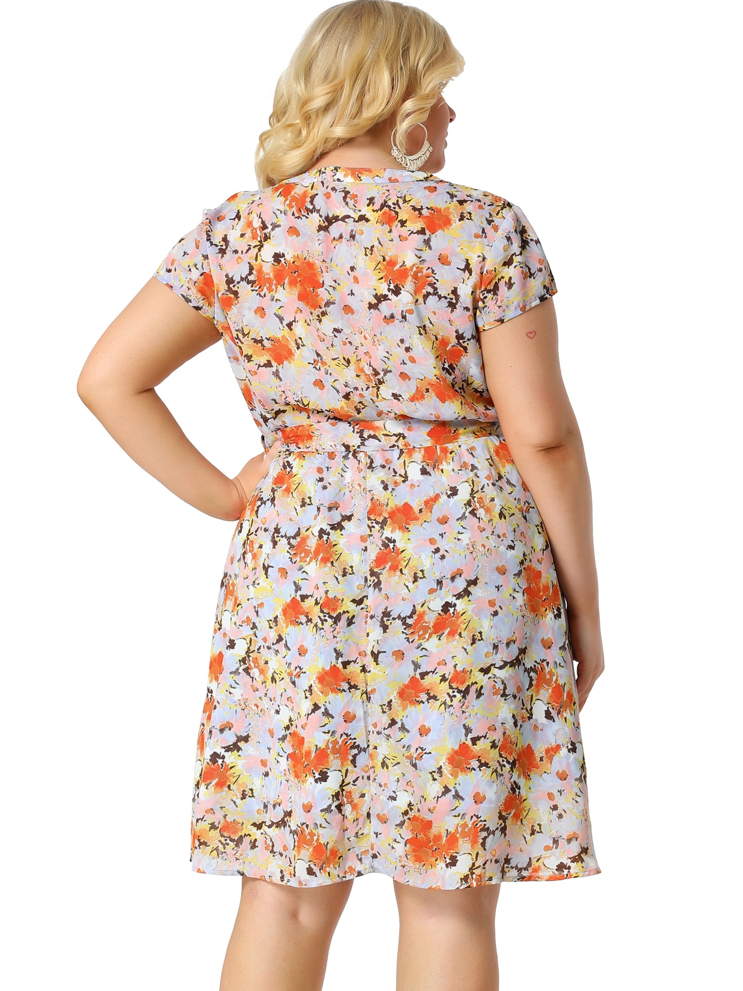 Women's Plus Size V Neck Belted Summer Floral Dresses