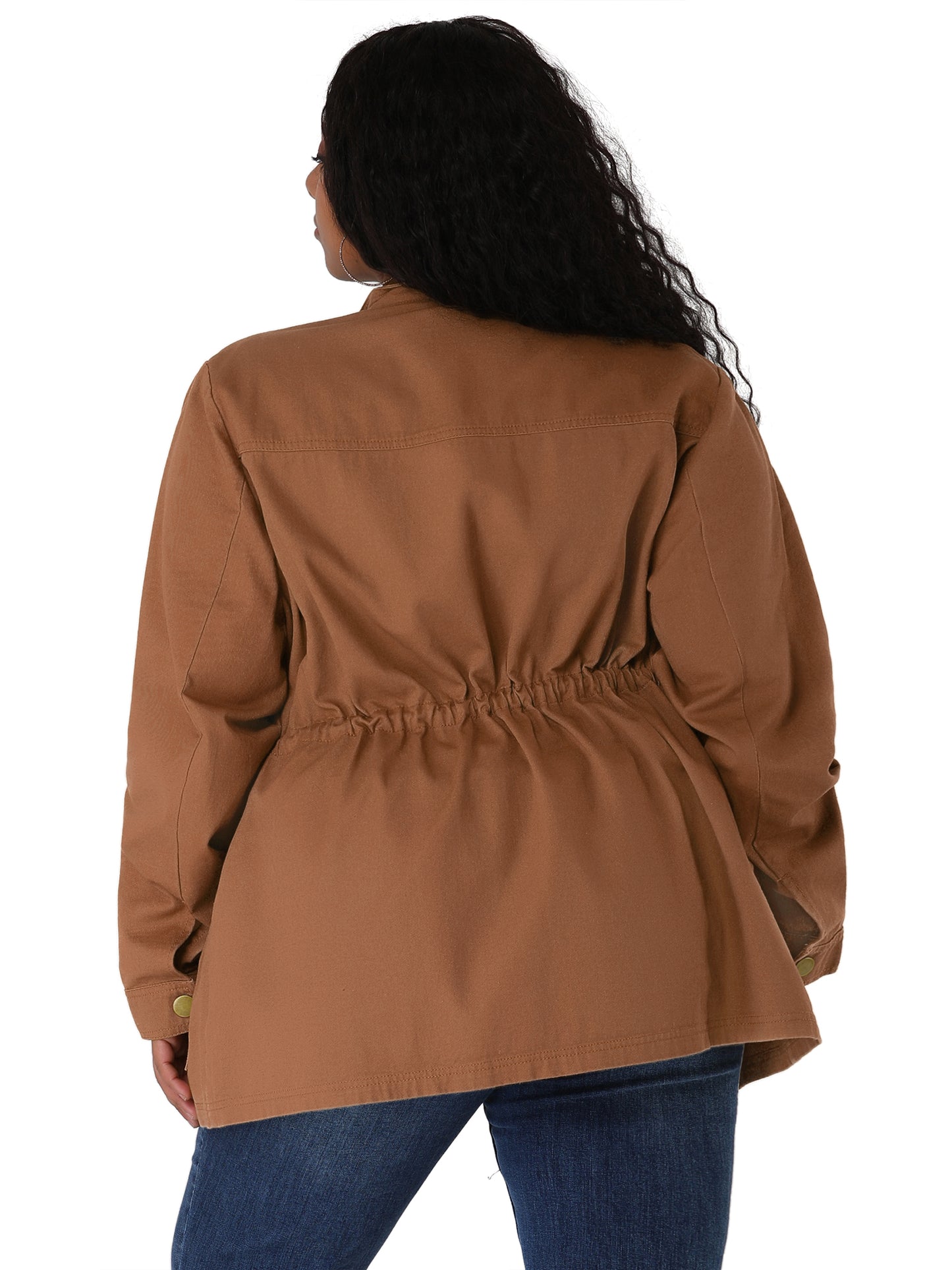 Women's Plus Size Jackets Lightweight Anorak Drawstring Utility Jacket with Pockets