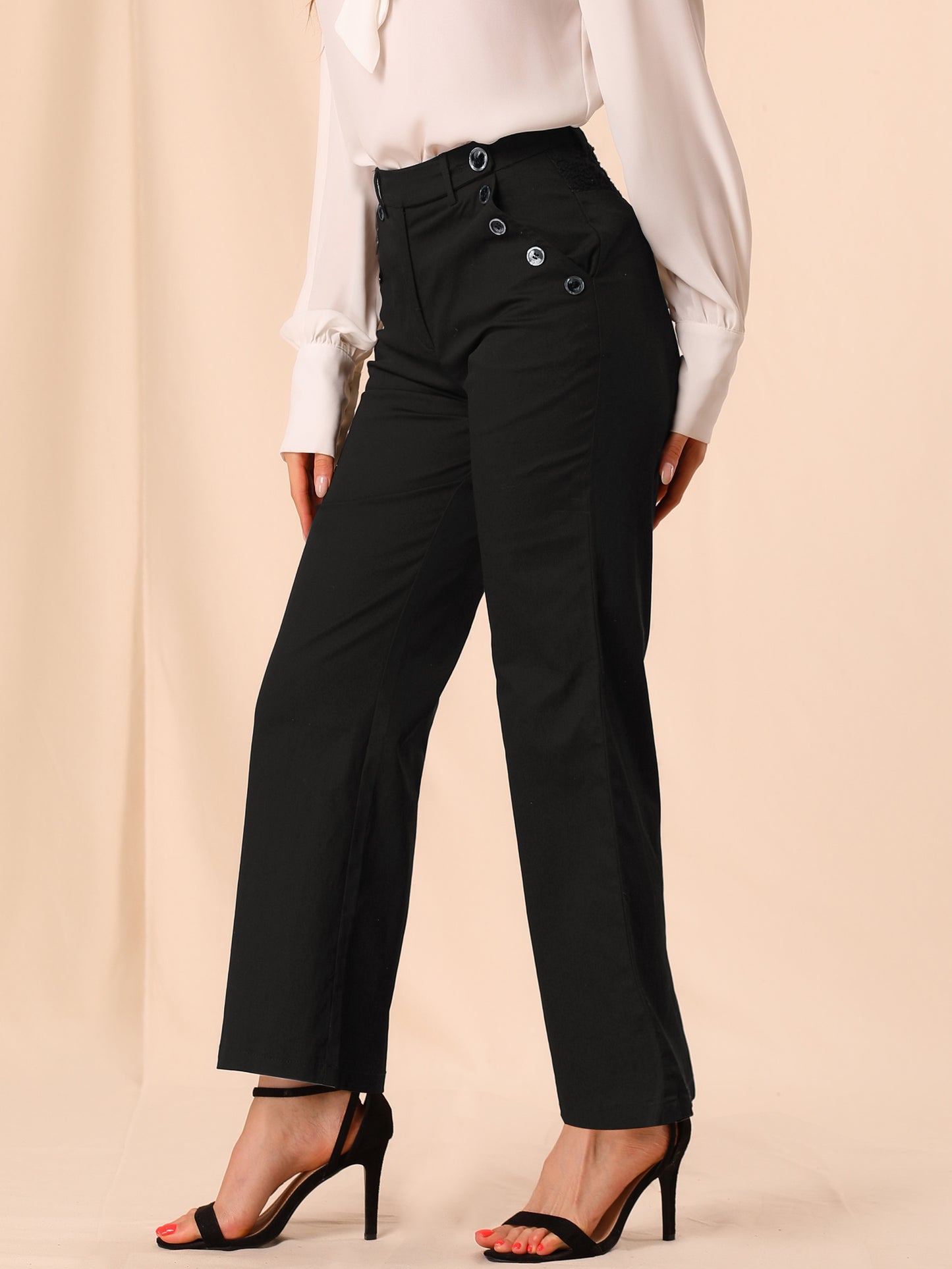 Women's Bell Bottom Long Pants High Waist Elegant Work Trousers
