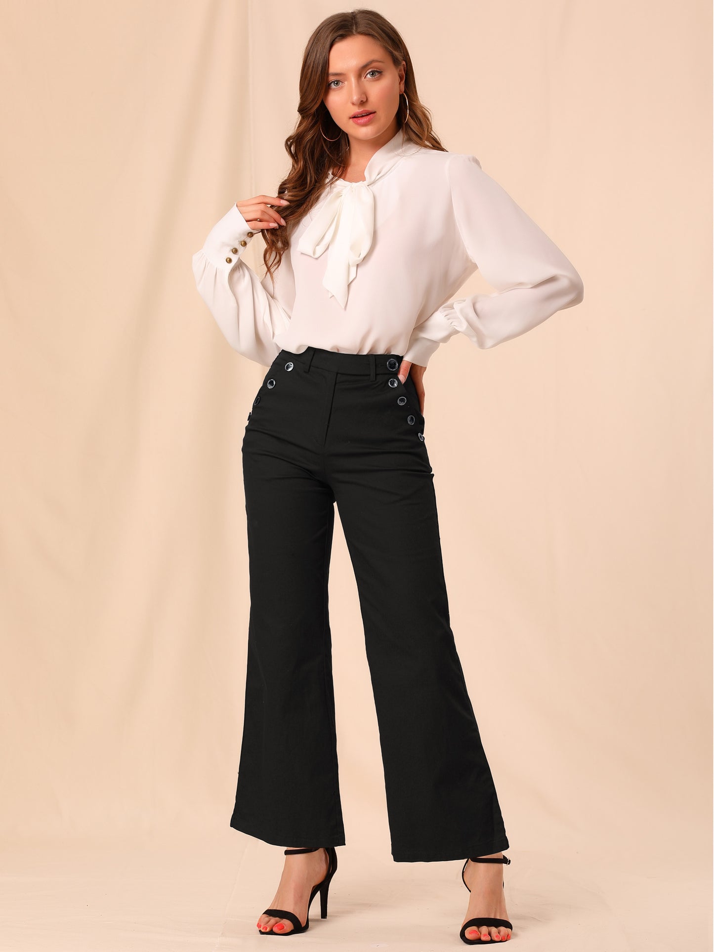 Women's Bell Bottom Long Pants High Waist Elegant Work Trousers
