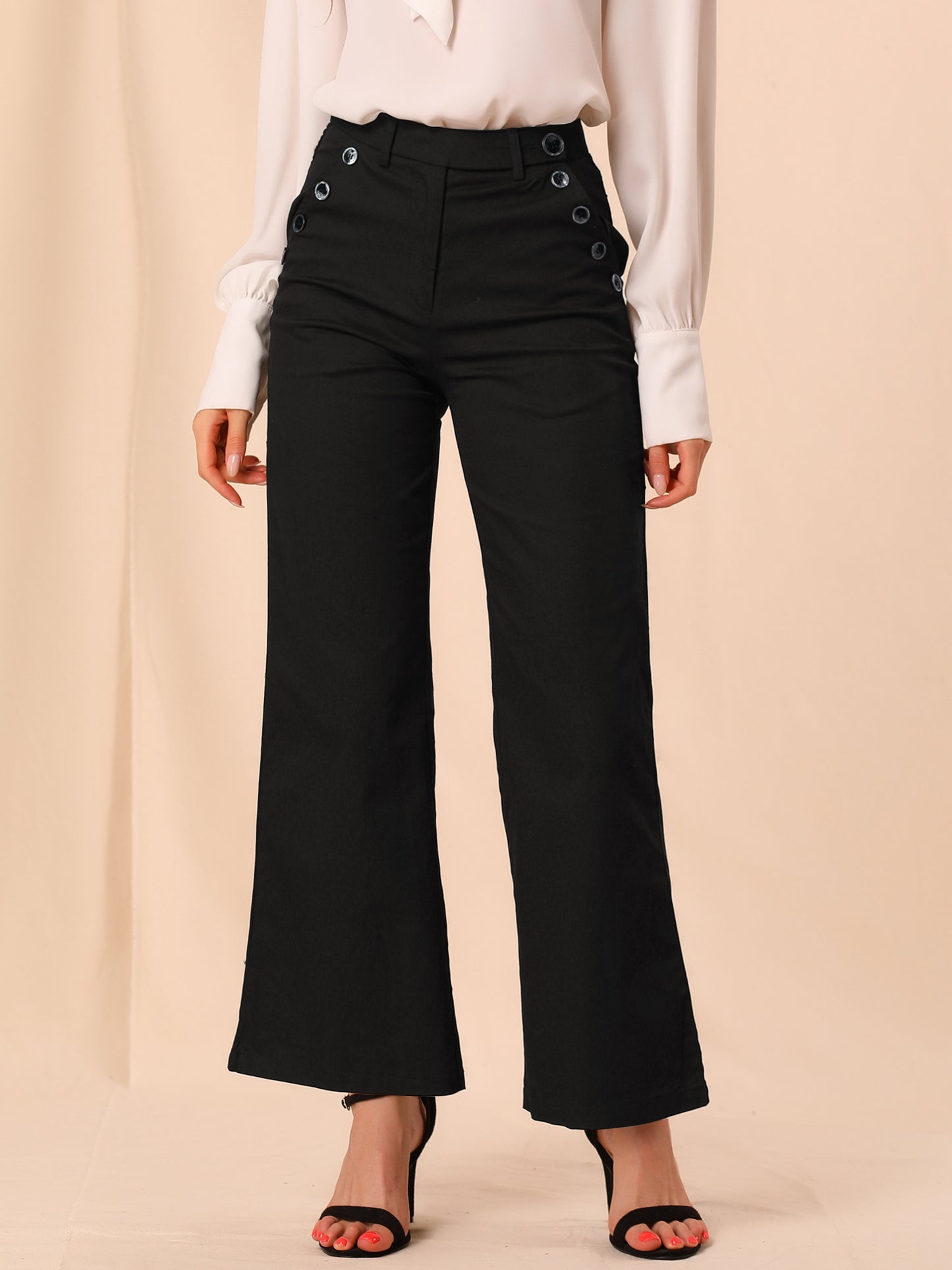 Women's Bell Bottom Long Pants High Waist Elegant Work Trousers