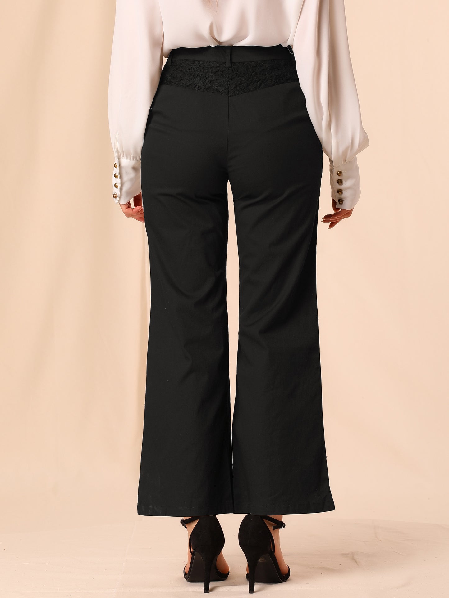 Women's Bell Bottom Long Pants High Waist Elegant Work Trousers