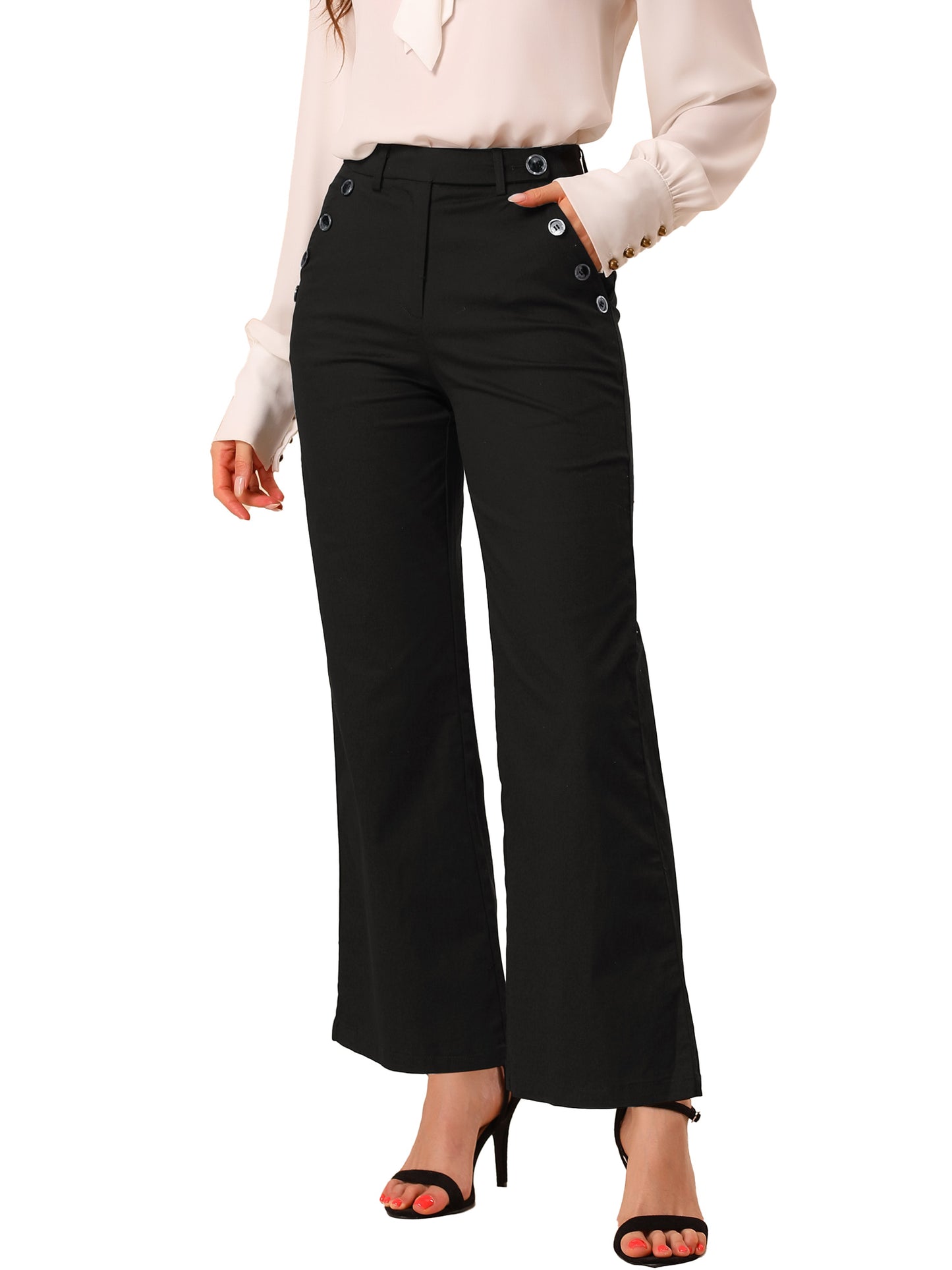 Women's Bell Bottom Long Pants High Waist Elegant Work Trousers