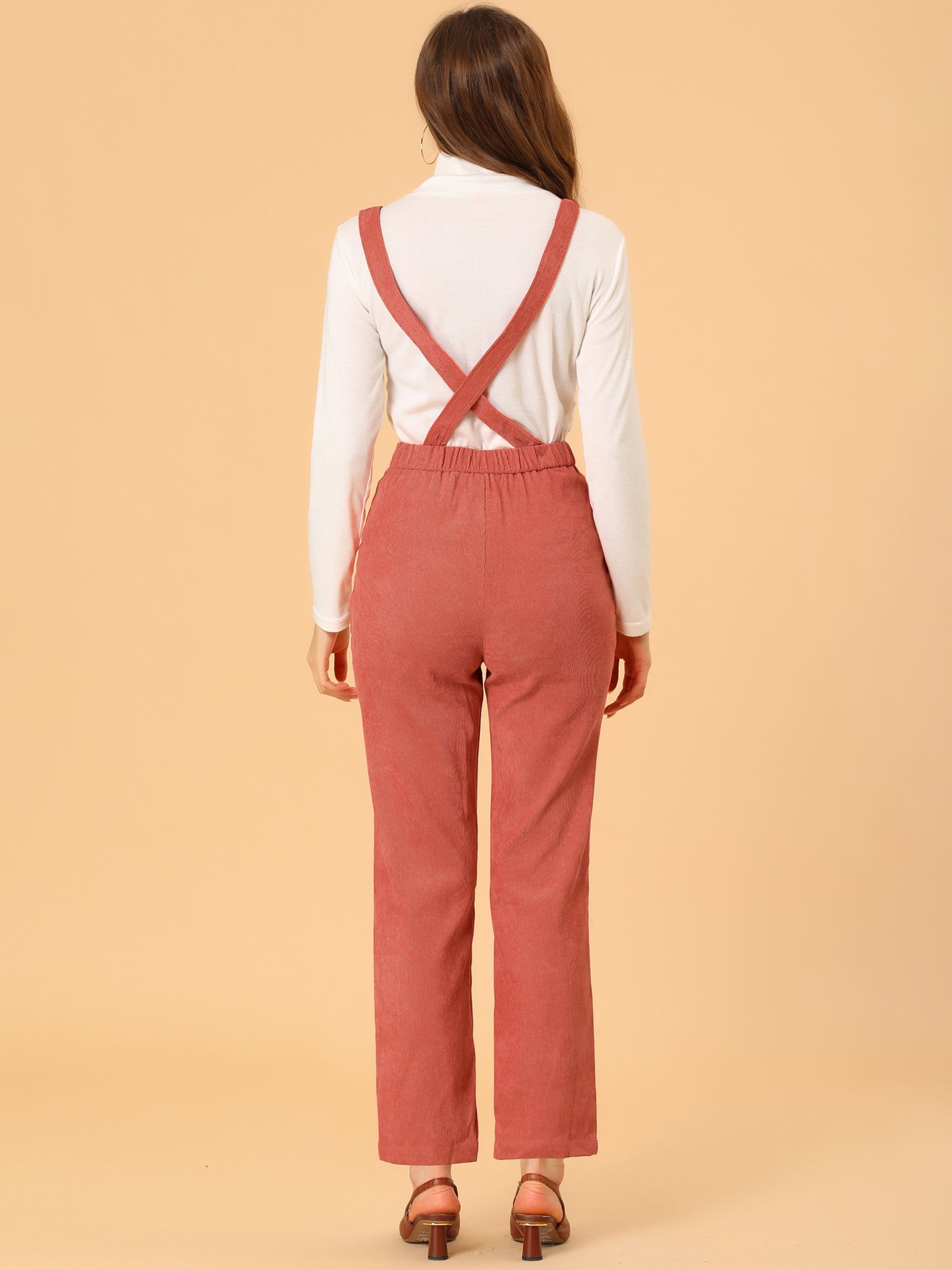 Women's Casual Elastic Back Corduroy Overalls Strap Pants