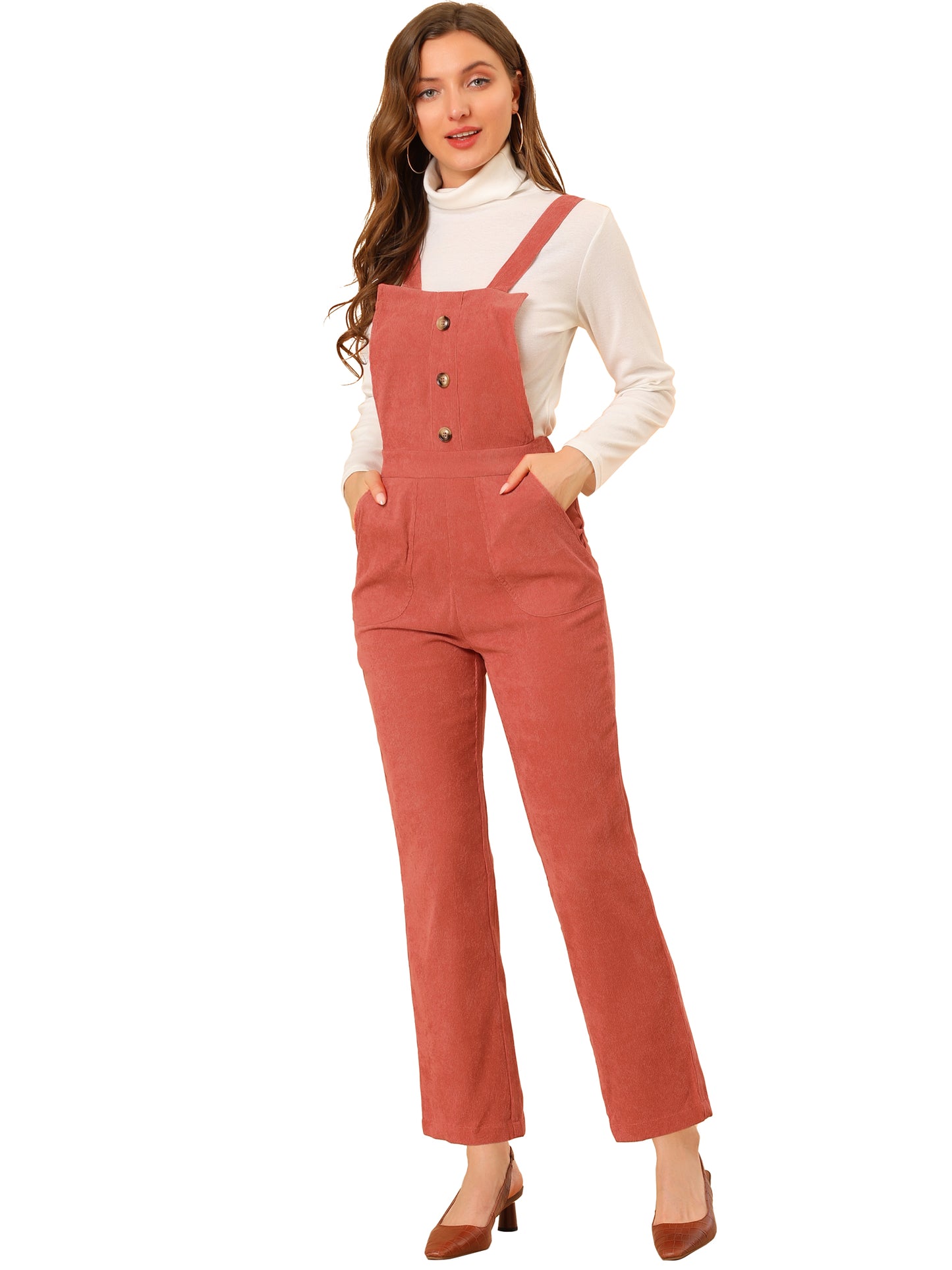 Women's Casual Elastic Back Corduroy Overalls Strap Pants