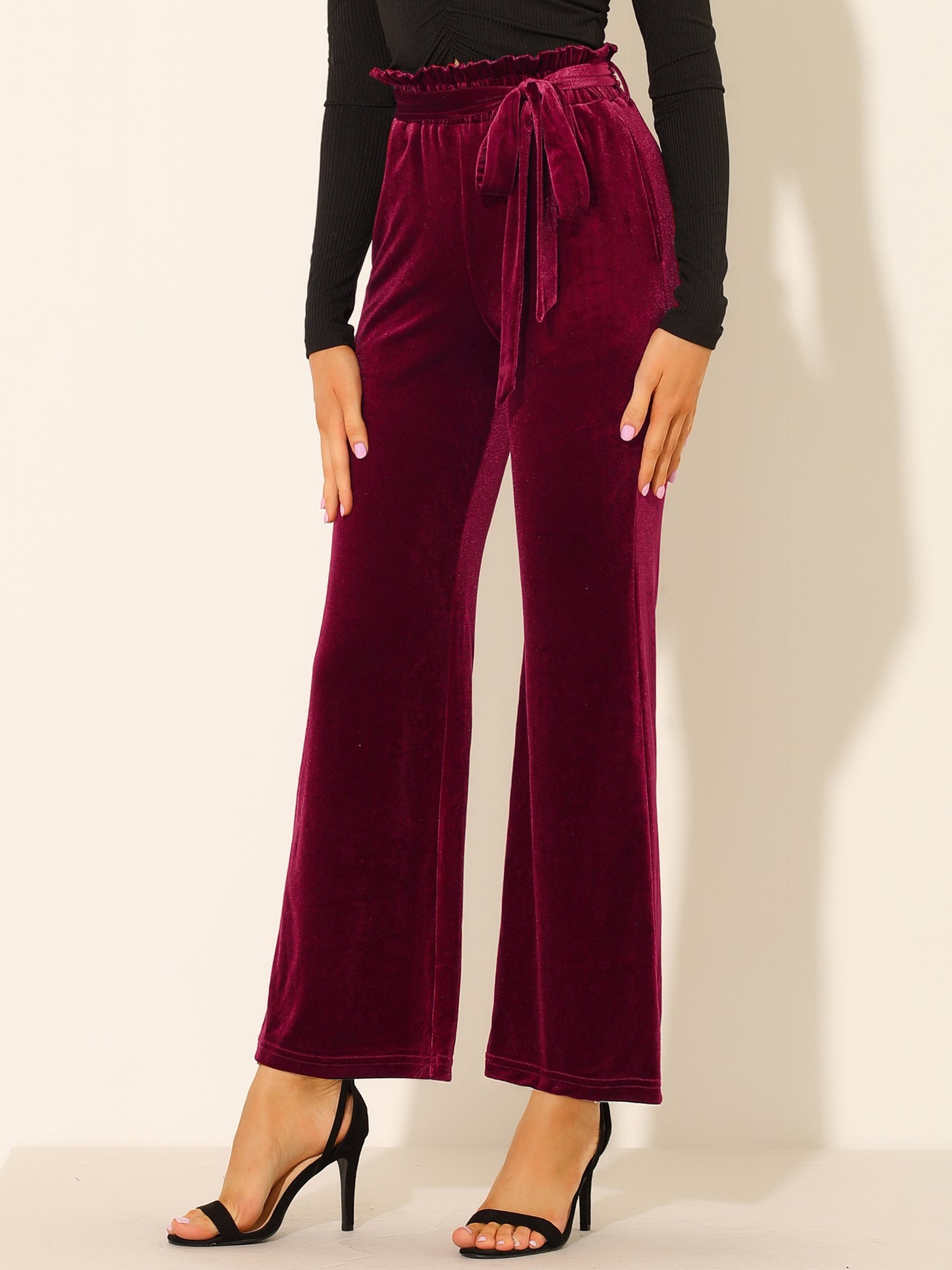 Pantalones de terciopelo para mujer, elásticos, de pierna ancha y con bolsillos, para Halloween