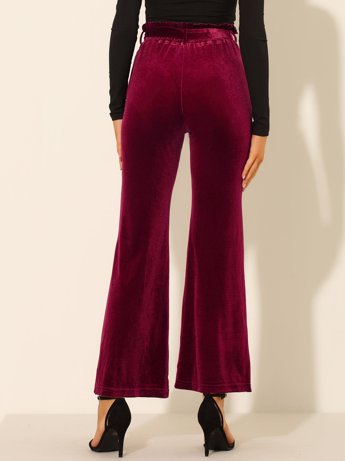 Pantalones de terciopelo para mujer, elásticos, de pierna ancha y con bolsillos, para Halloween
