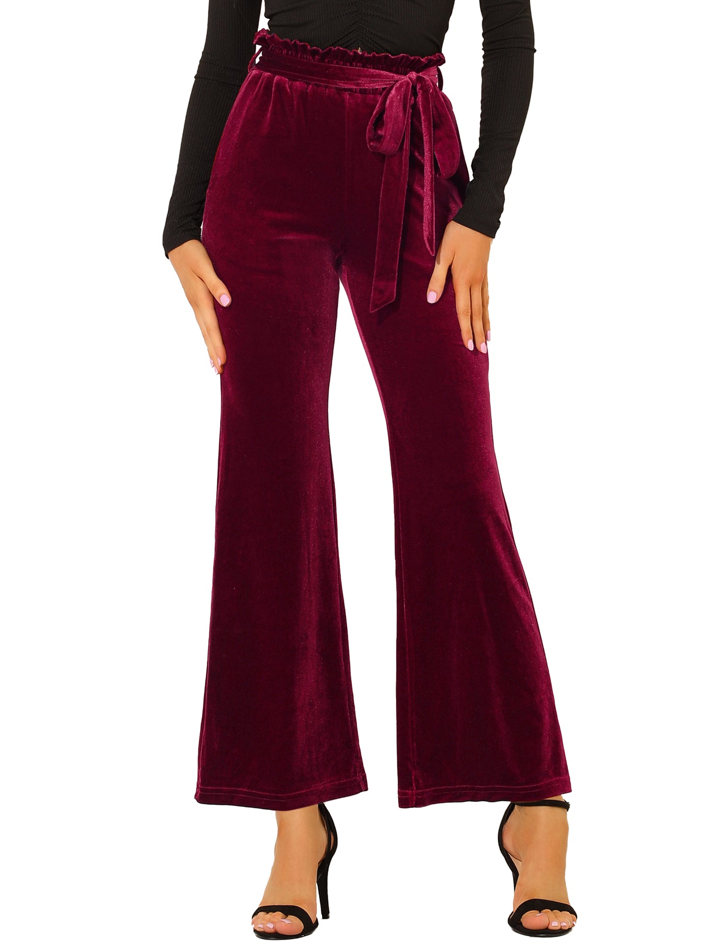 Pantalones de terciopelo para mujer, elásticos, de pierna ancha y con bolsillos, para Halloween