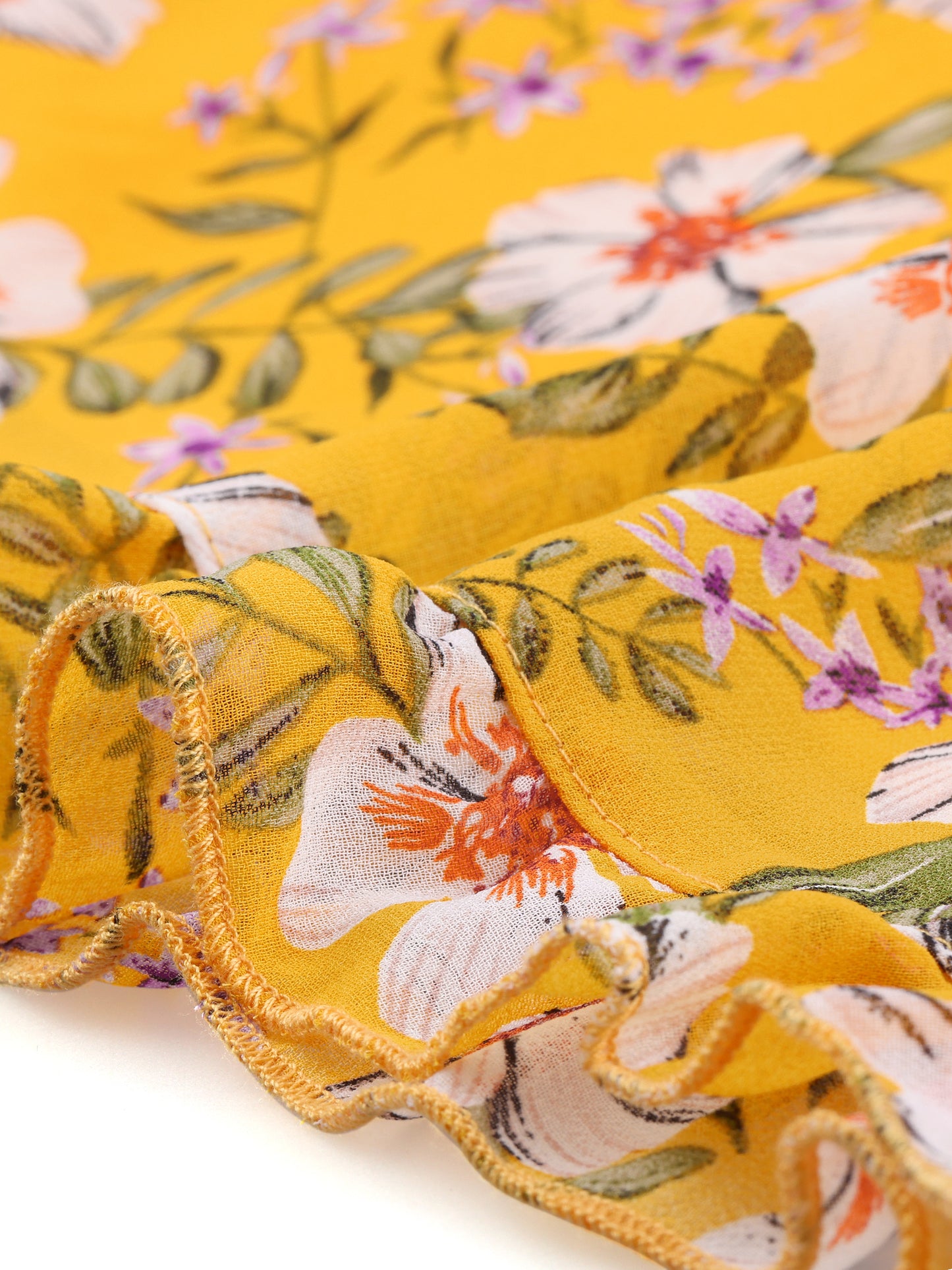 Women's Casual Ruffle 3/4 Sleeve Floral Print Chiffon Blouse