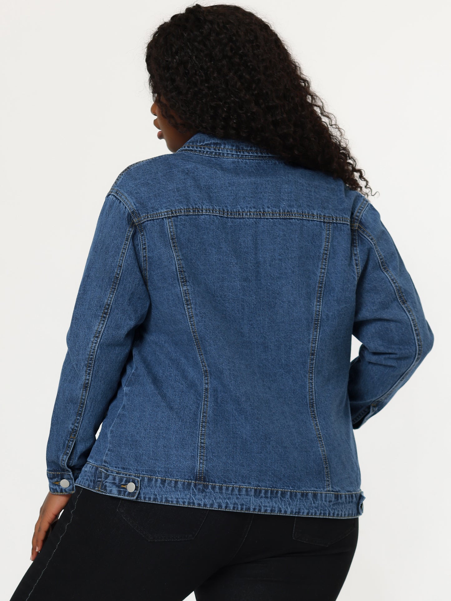 Women's Plus Size Jean Jacket Stitching Button Front Washed Denim Jacket