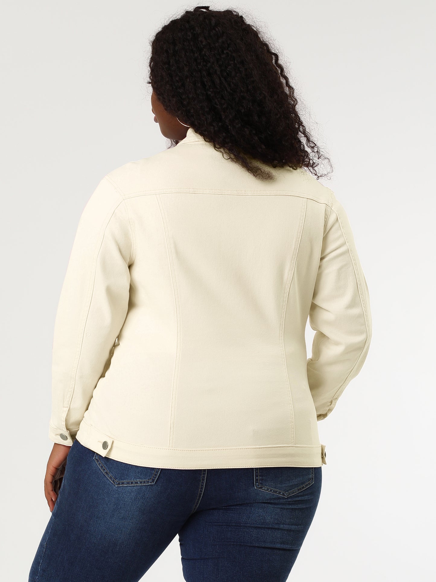 Women's Plus Size Jean Jacket Stitching Button Front Washed Denim Jacket