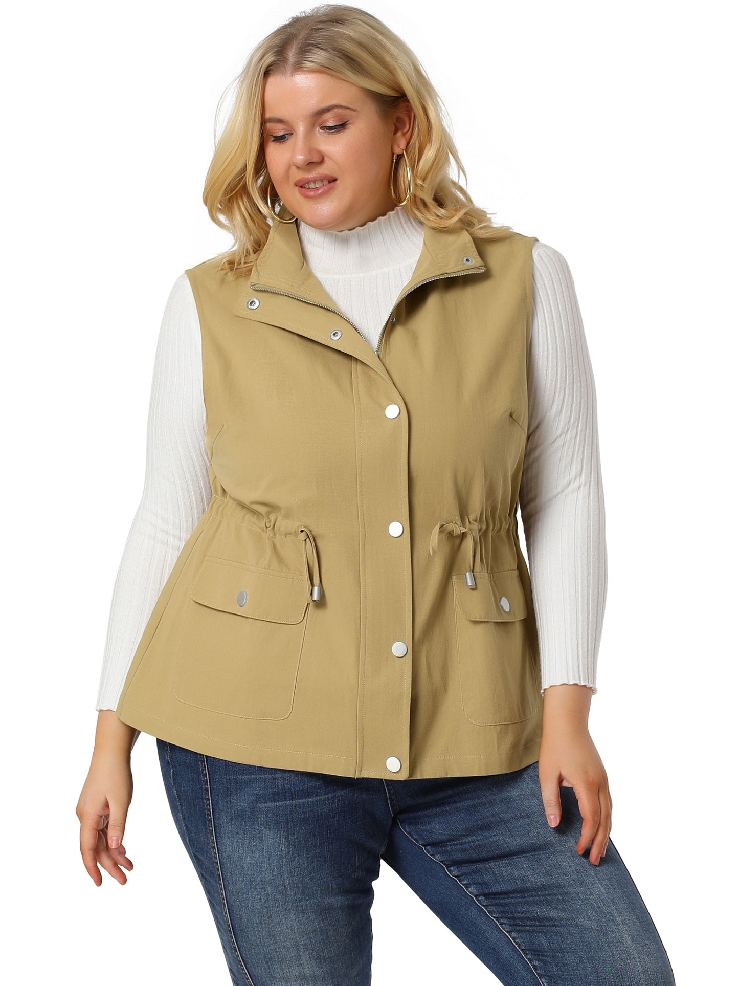 Women Plus Size Jackets Lightweight Sleeveless Anorak Cargo Vest