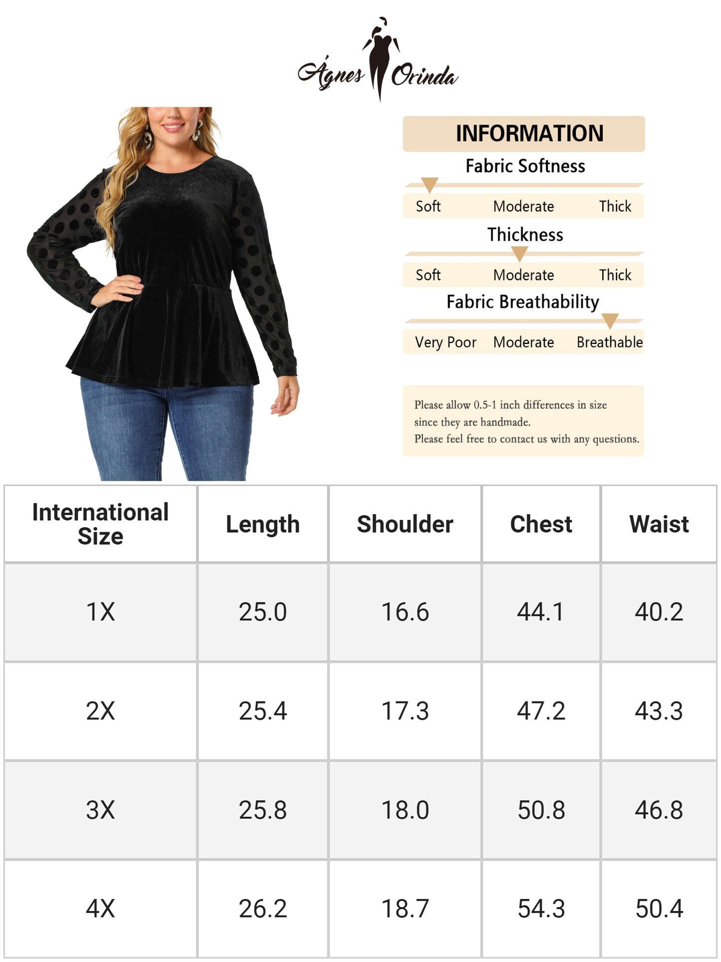 Women Plus Size Top Polka Dots Sheer Sleeve Velvet Peplum Top