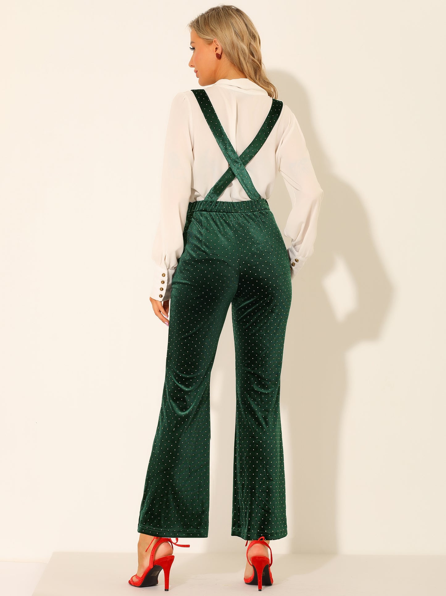 Women's Velvet Wide Leg Retro Shiny Glitter Overalls Jumpsuits