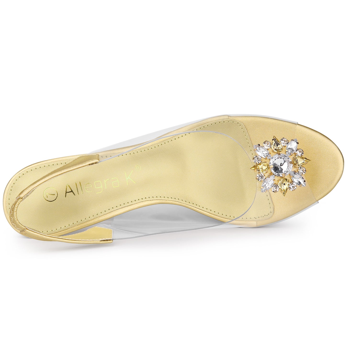 Sandalias de mujer con punta abierta, tacones de cuña transparentes y diamantes de imitación