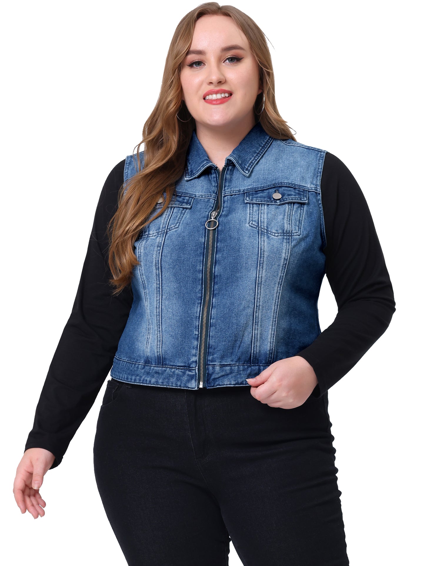 Women Plus Size Denim Vest Sleeveless Zip Up Button Down Waistcoat Jeans Jackets Vests