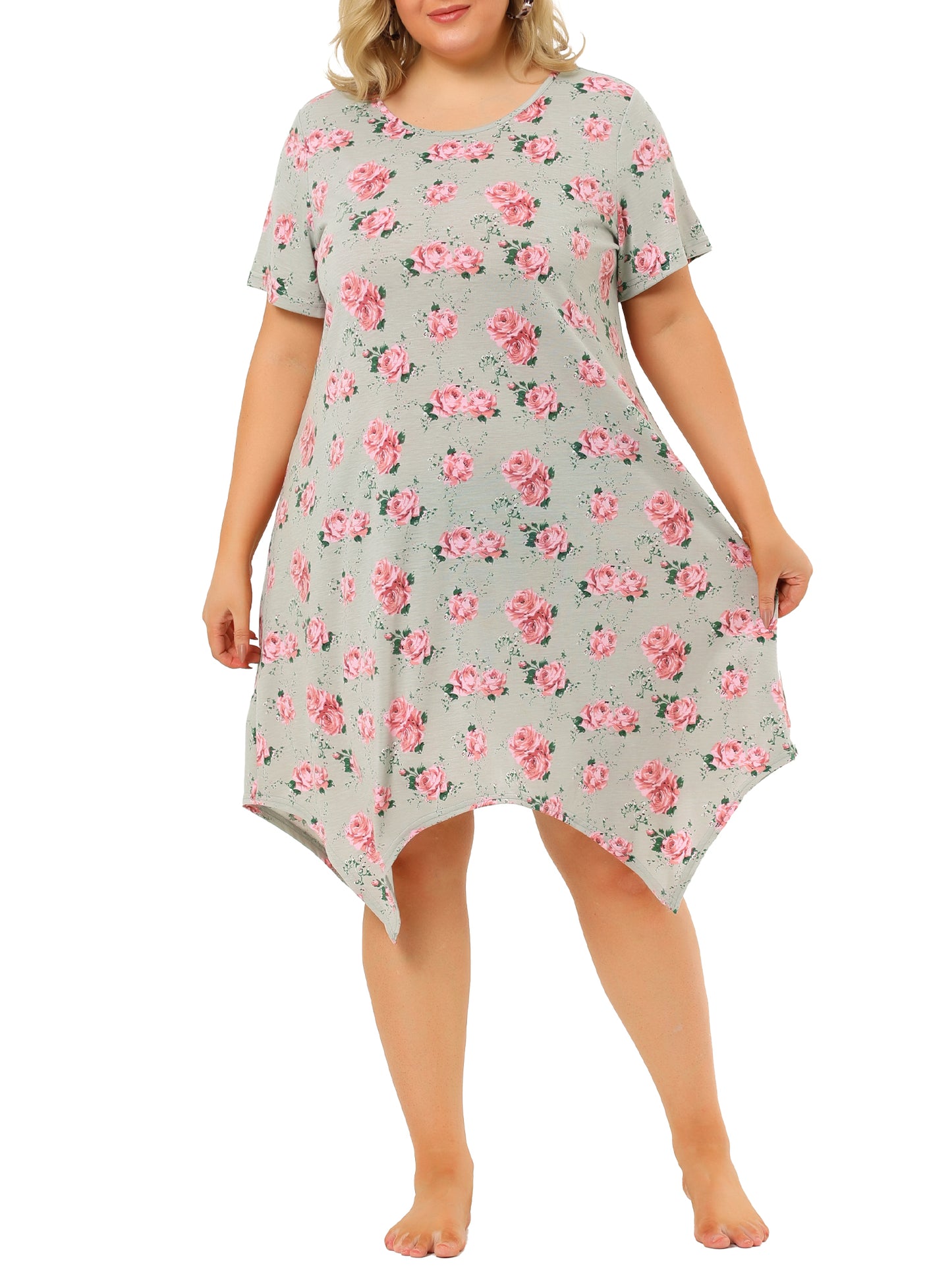 Women Plus Size Nightgowns Rose Floral Nightshirt Sleepwear Sleepdress
